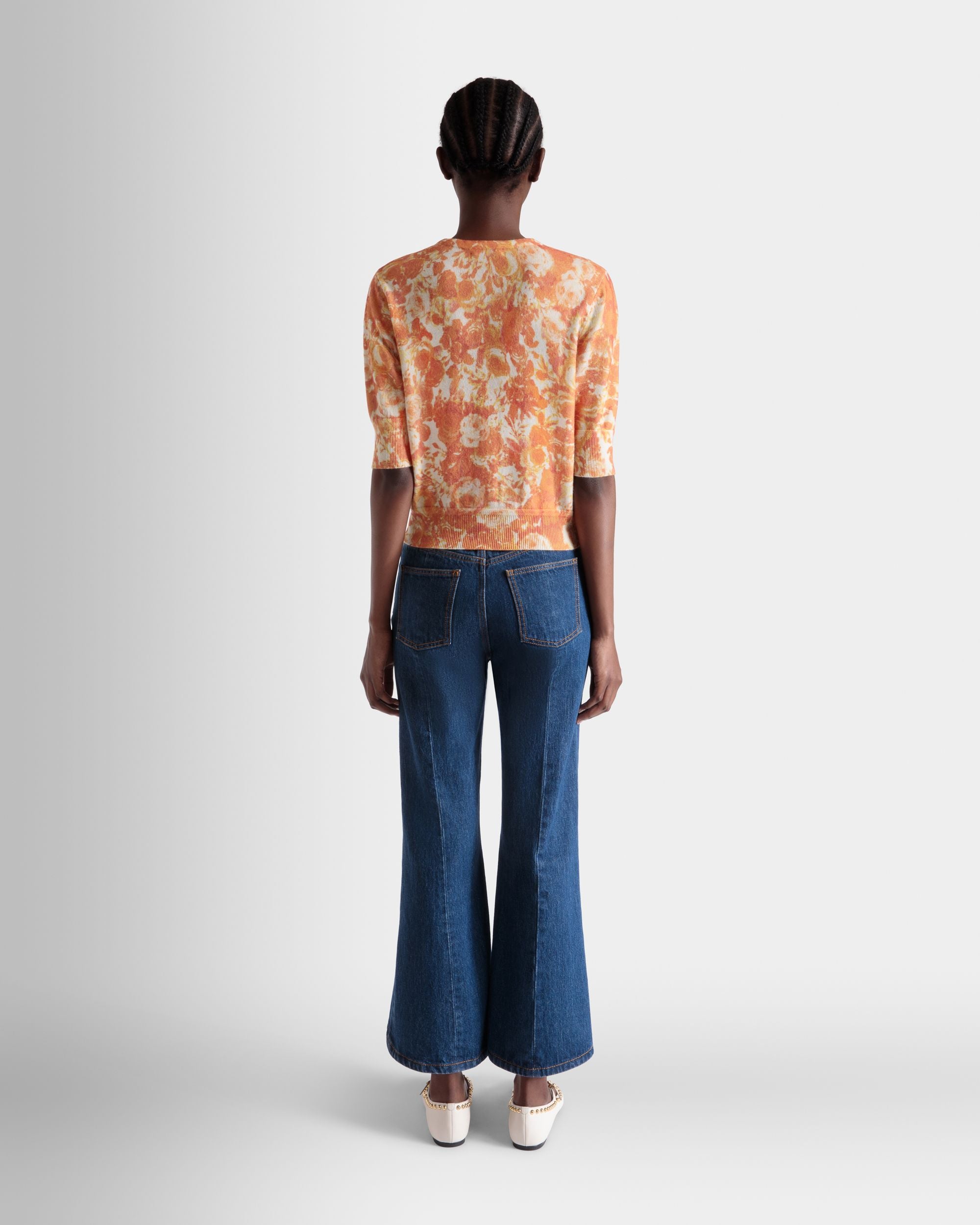Cardigan Mit Rosengarten-Print Aus Kaschmir In Koi Orange - Damen - Bally - 05