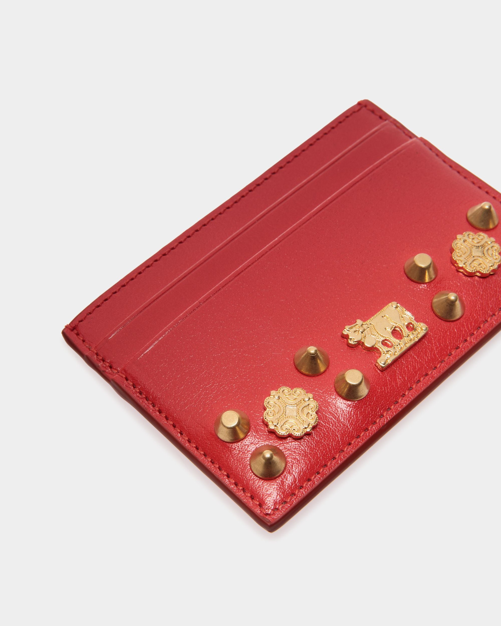 Swissness Kartenetui Aus Rotem Leder Mit Nieten - Damen - Bally - 01