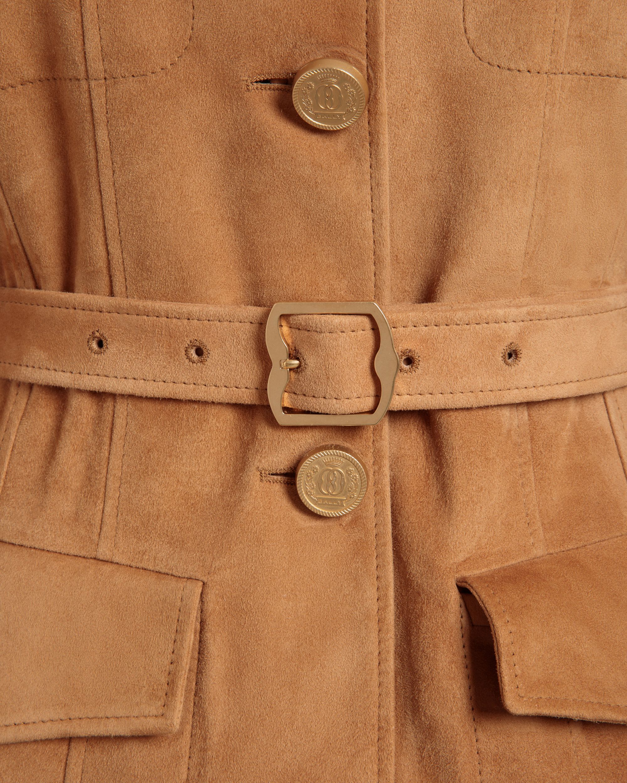 Kleid Mit Gürtel Aus Braunem Veloursleder - Damen - Bally - 02