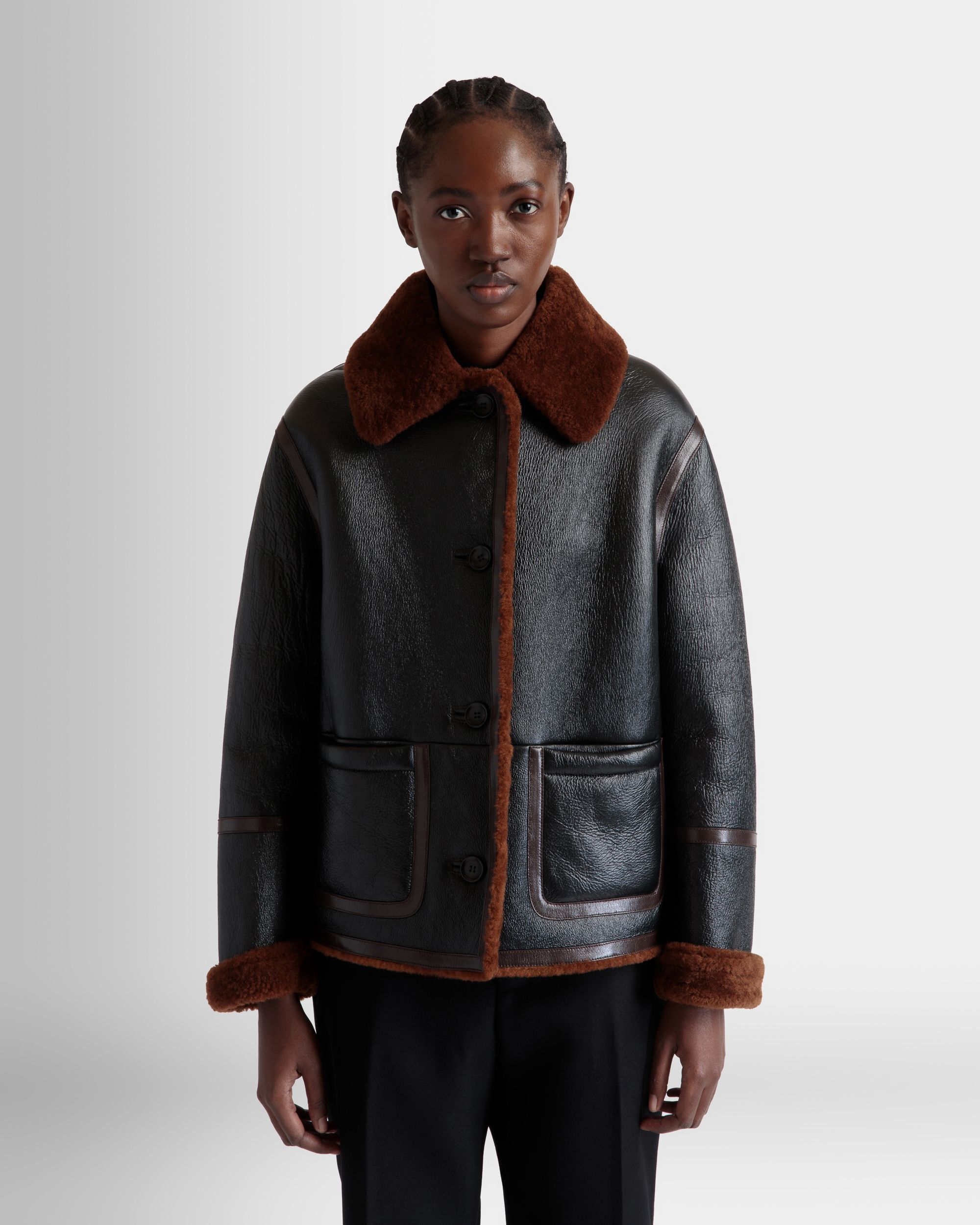 Jacke Aus Schwarzem Leder Mit Shearling-Futter - Damen - Bally - 03