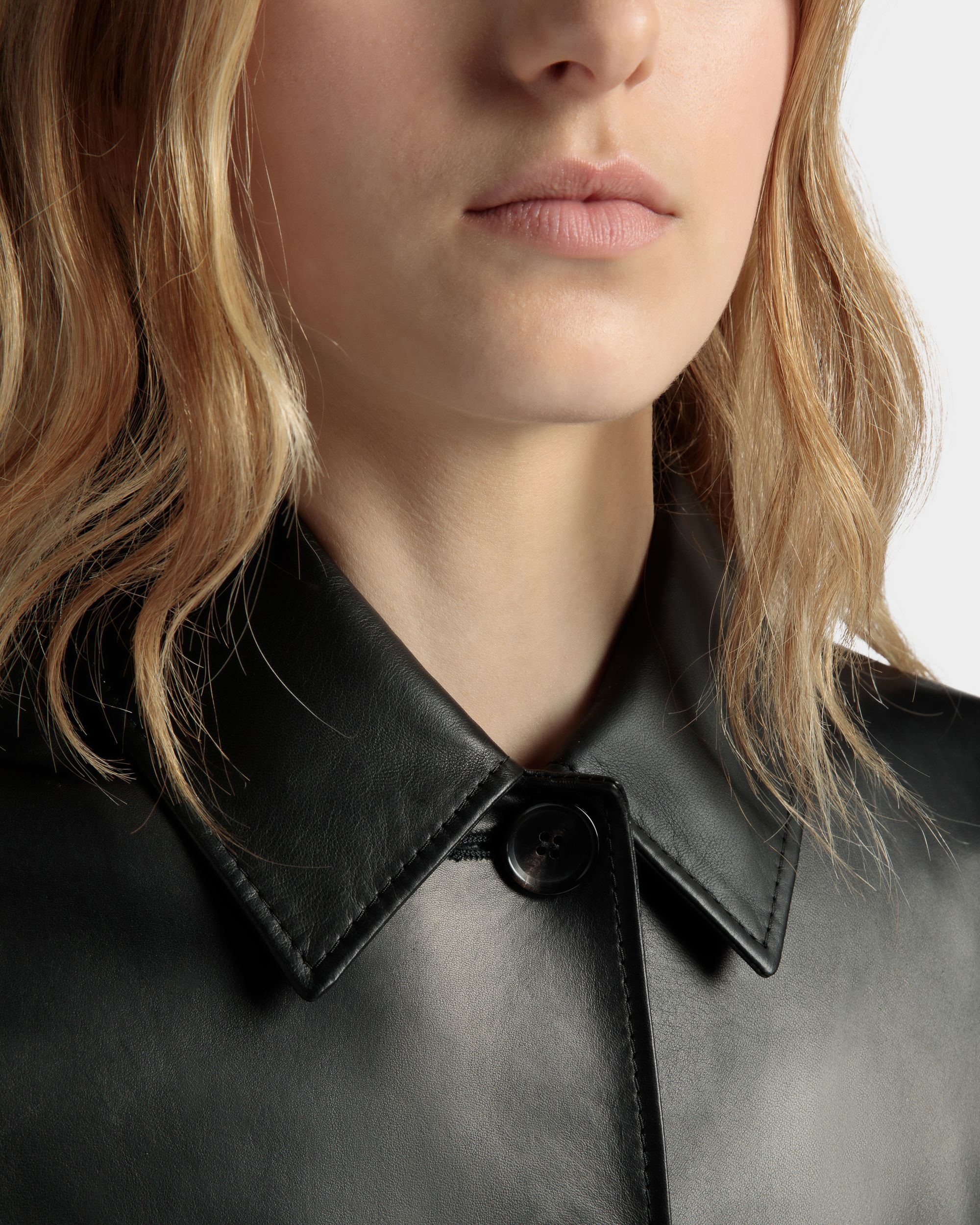 Midi-Mantel Mit Gürtel Aus Leder In Schwarz - Damen - Bally - 03
