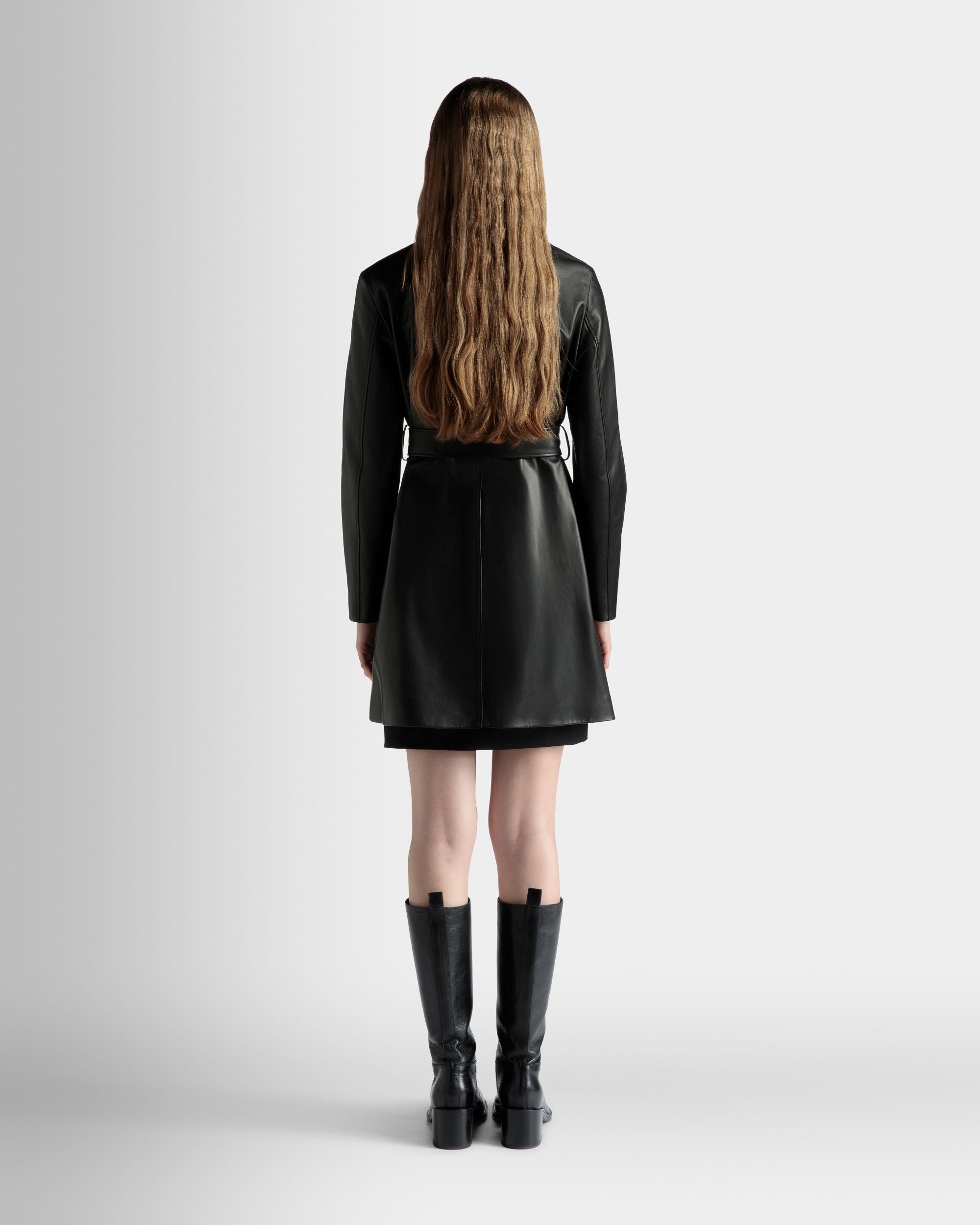 Midi-Mantel Mit Gürtel Aus Leder In Schwarz - Damen - Bally - 05
