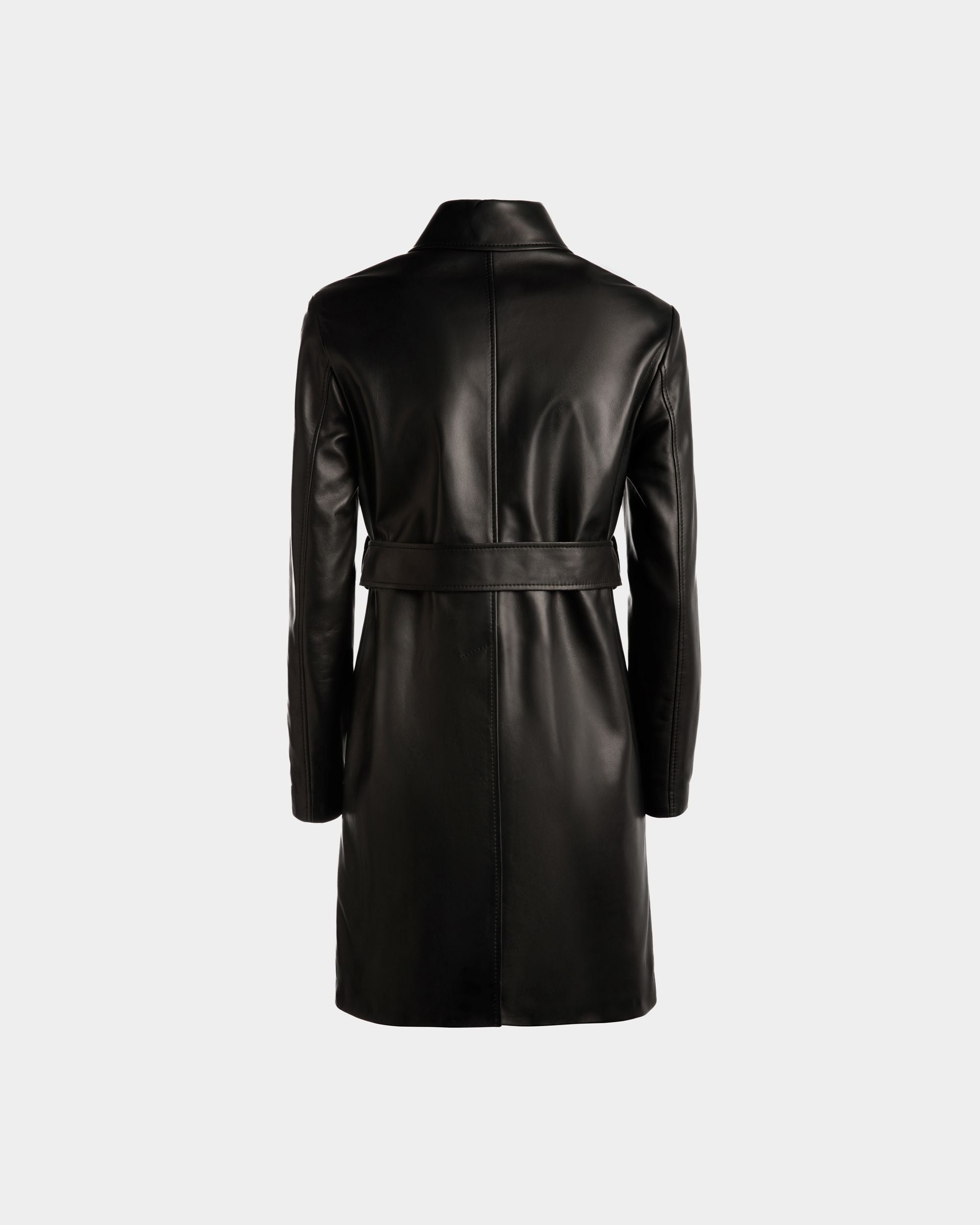 Midi-Mantel Mit Gürtel Aus Leder In Schwarz - Damen - Bally - 06