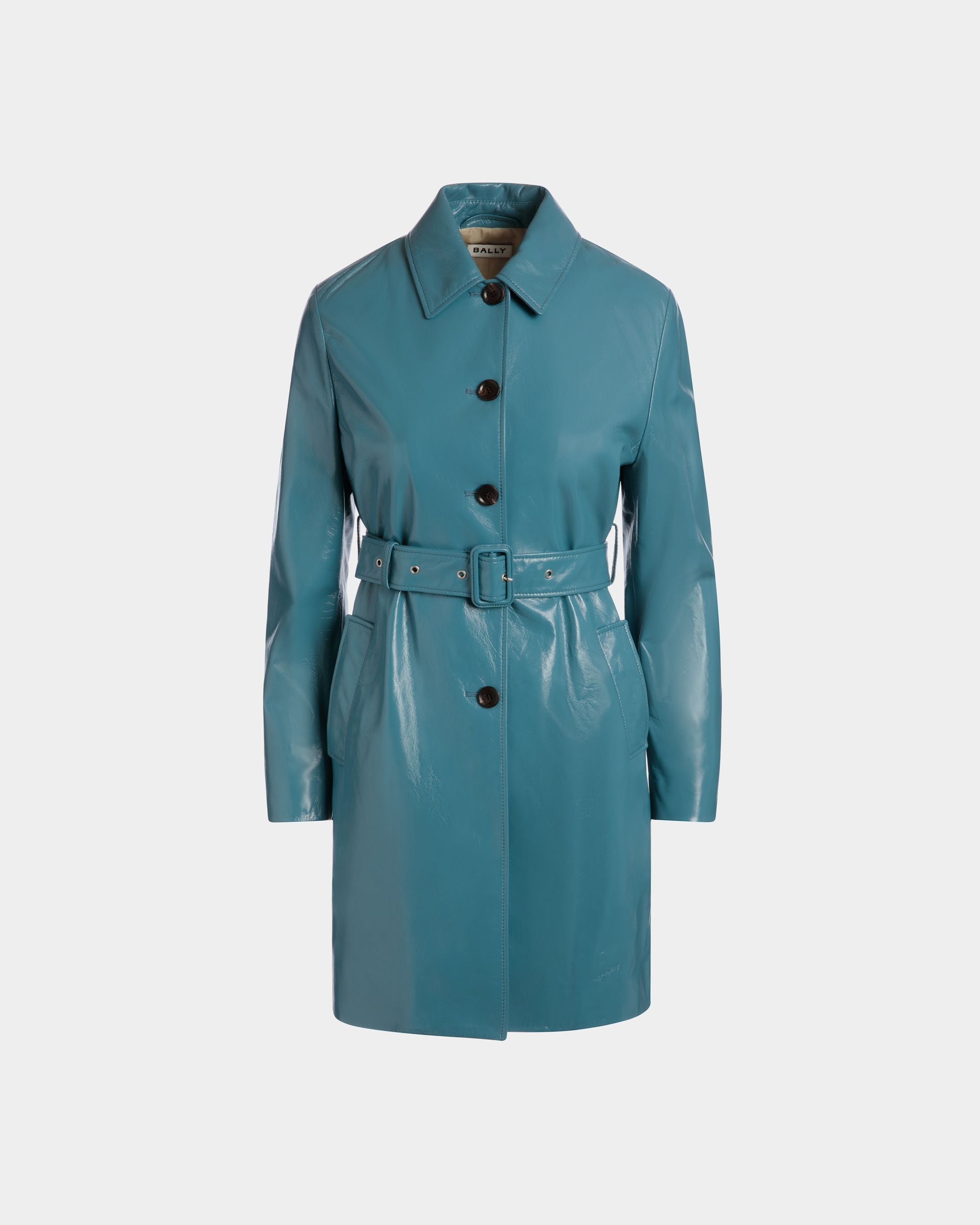 Mantel Mit Gürtel Aus Leder In Medium Blue - Damen - Bally - 01