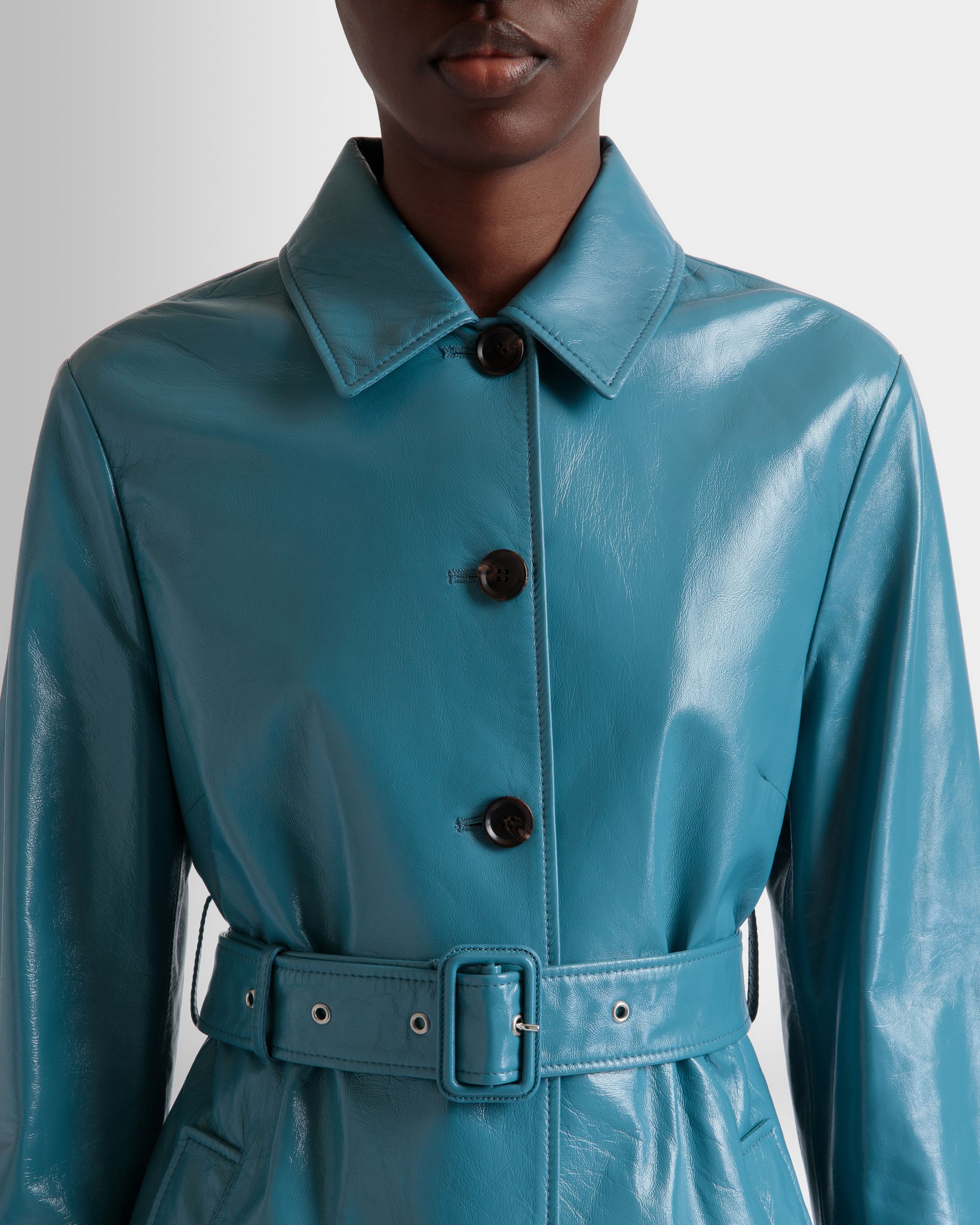 Mantel Mit Gürtel Aus Leder In Medium Blue - Damen - Bally - 03