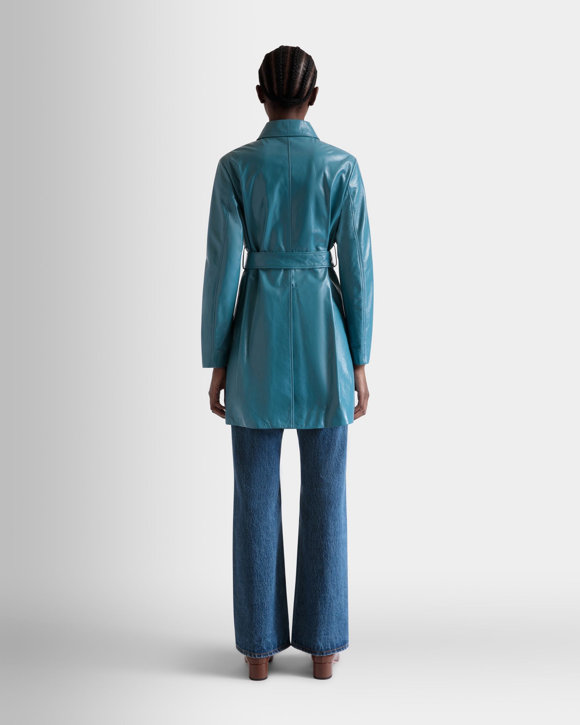 Mantel Mit Gürtel Aus Leder In Medium Blue - Damen - Bally - 06
