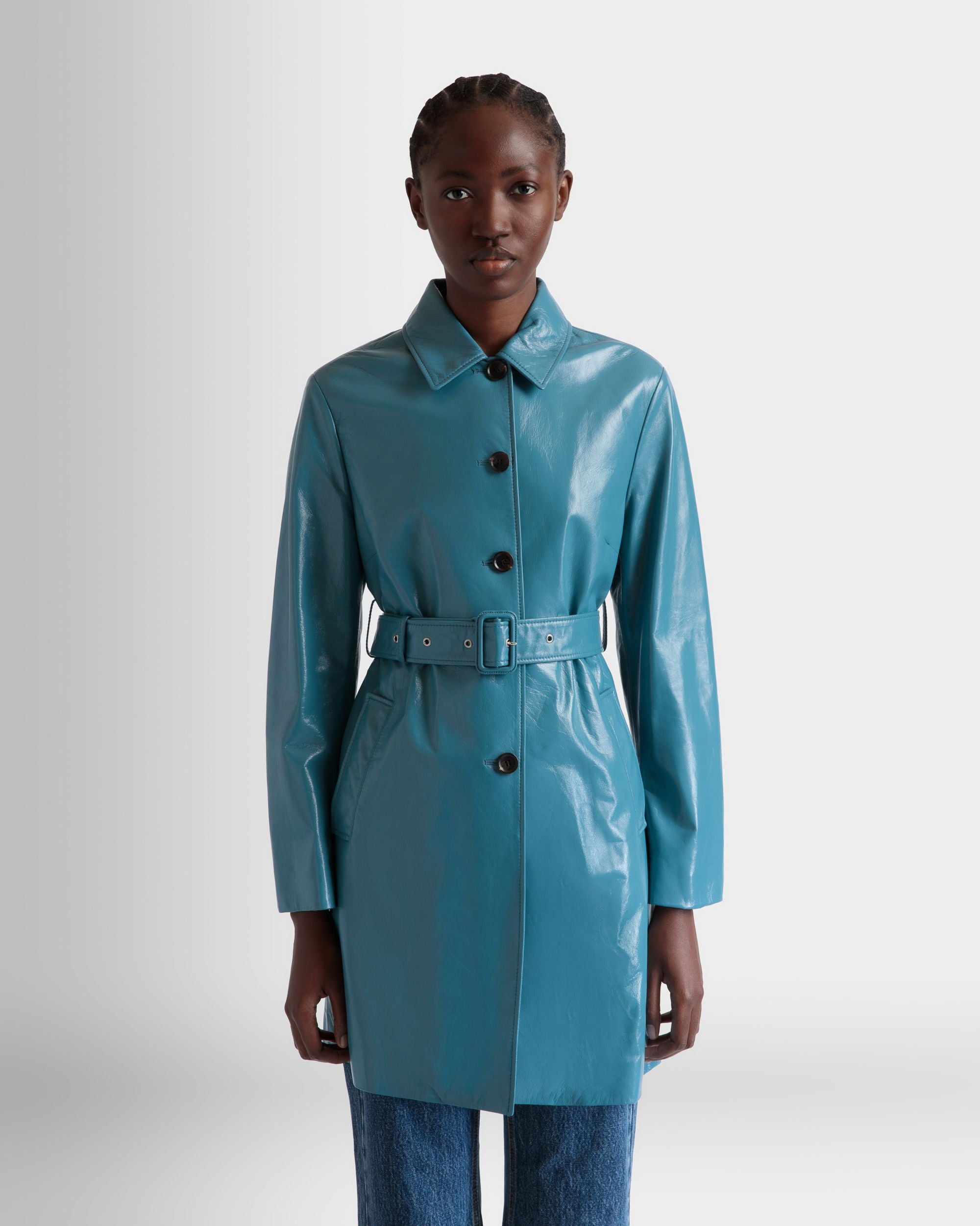 Mantel Mit Gürtel Aus Leder In Medium Blue - Damen - Bally - 08