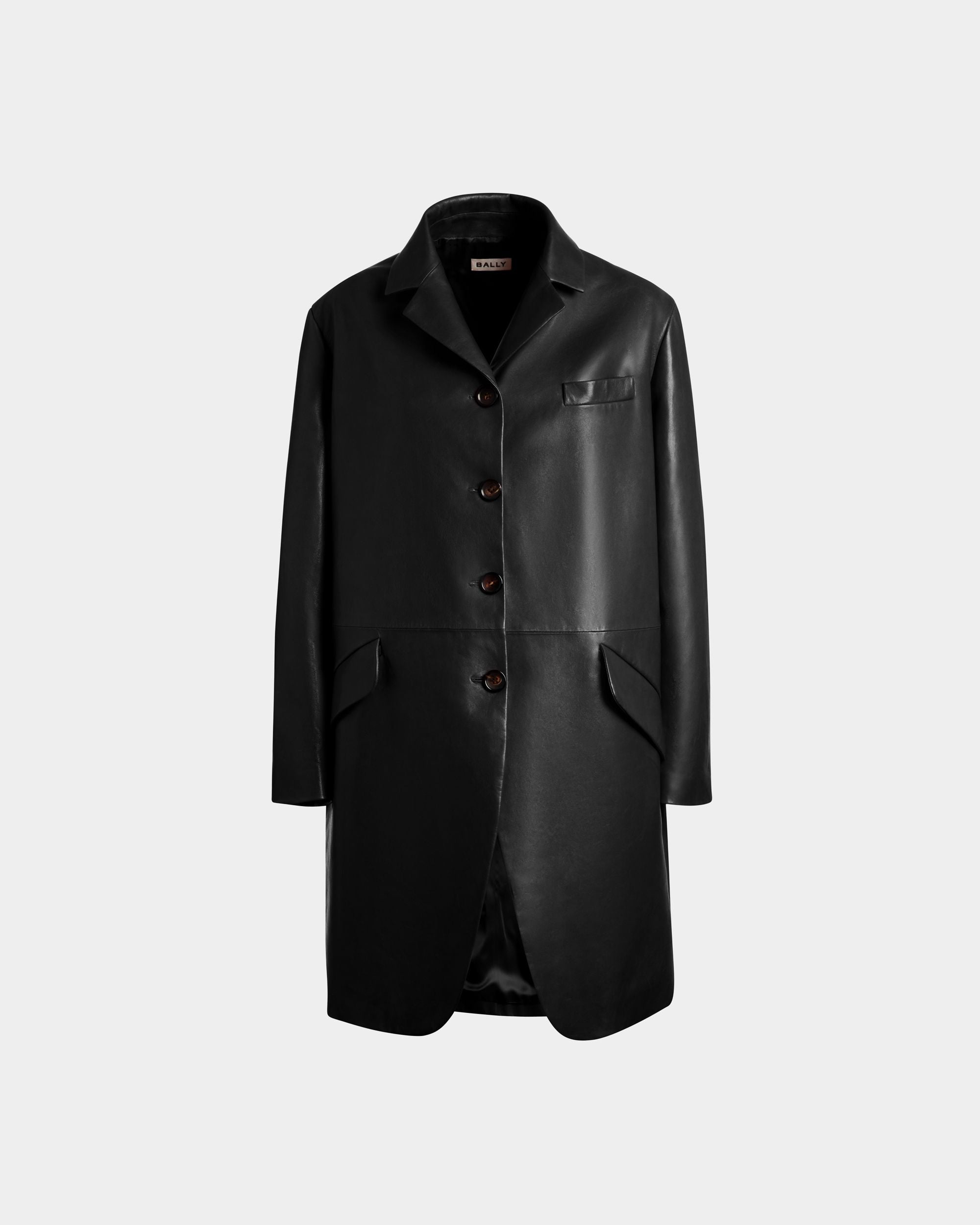 Einreihiger Midi-Mantel Aus Leder In Schwarz - Damen - Bally - 01