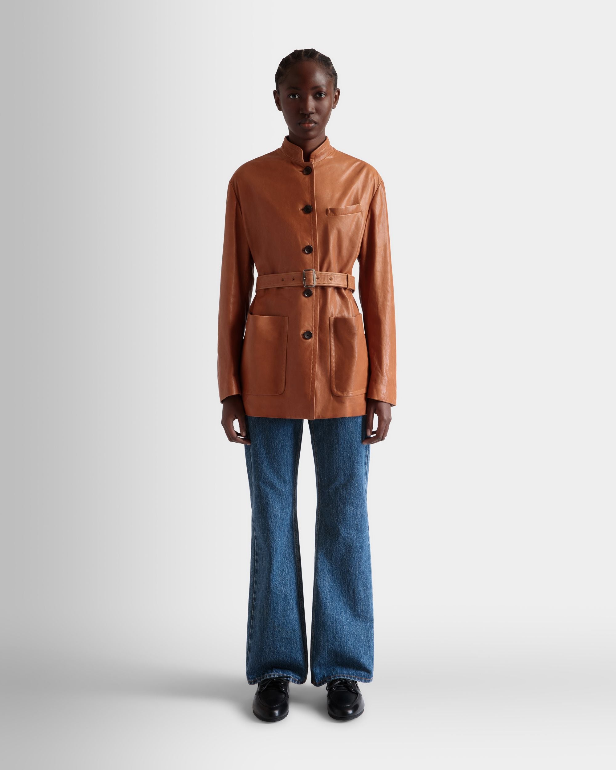 Jacke Mit Gürtel Aus Leder In Braun - Damen - Bally - 02