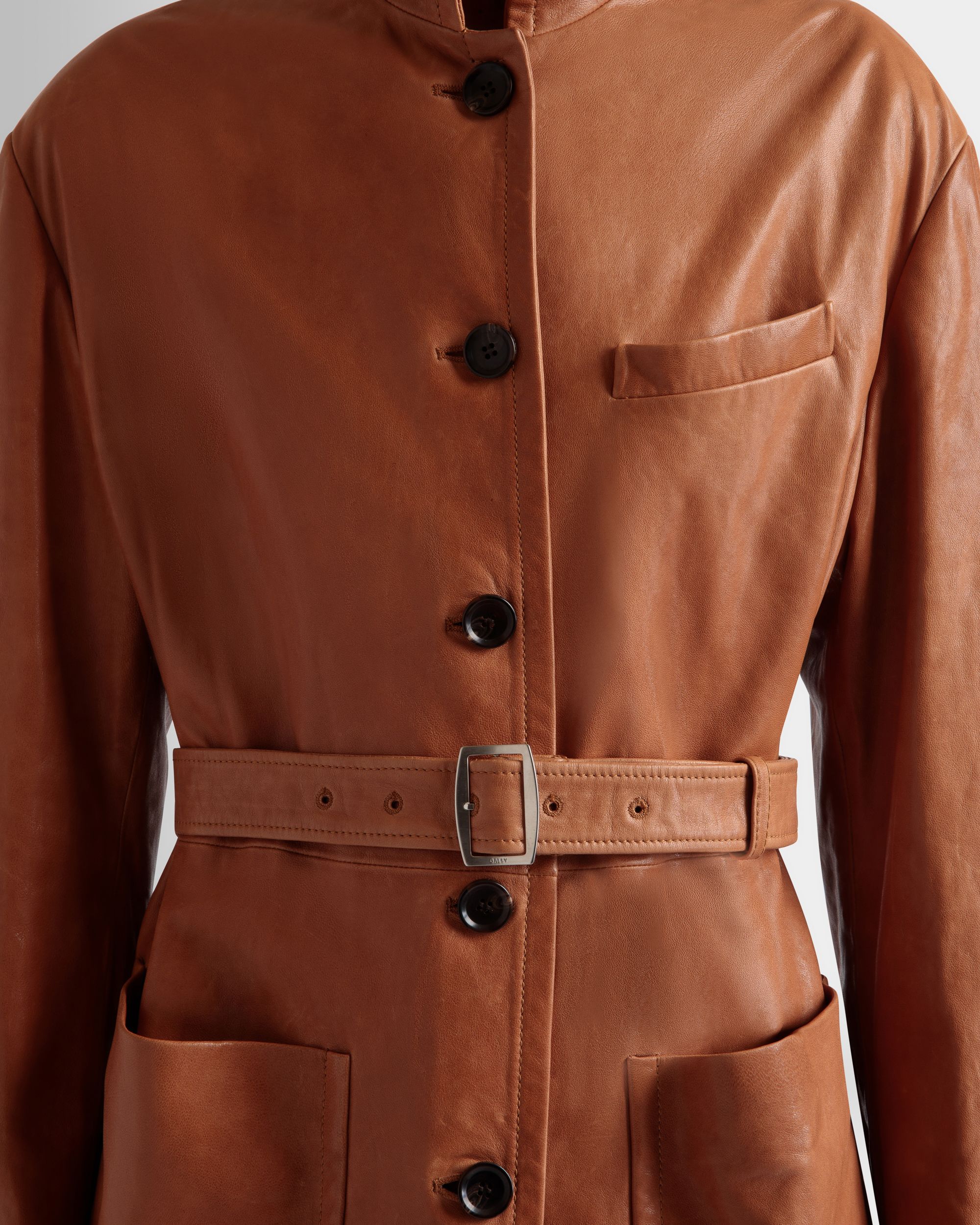 Jacke Mit Gürtel Aus Leder In Braun - Damen - Bally - 03