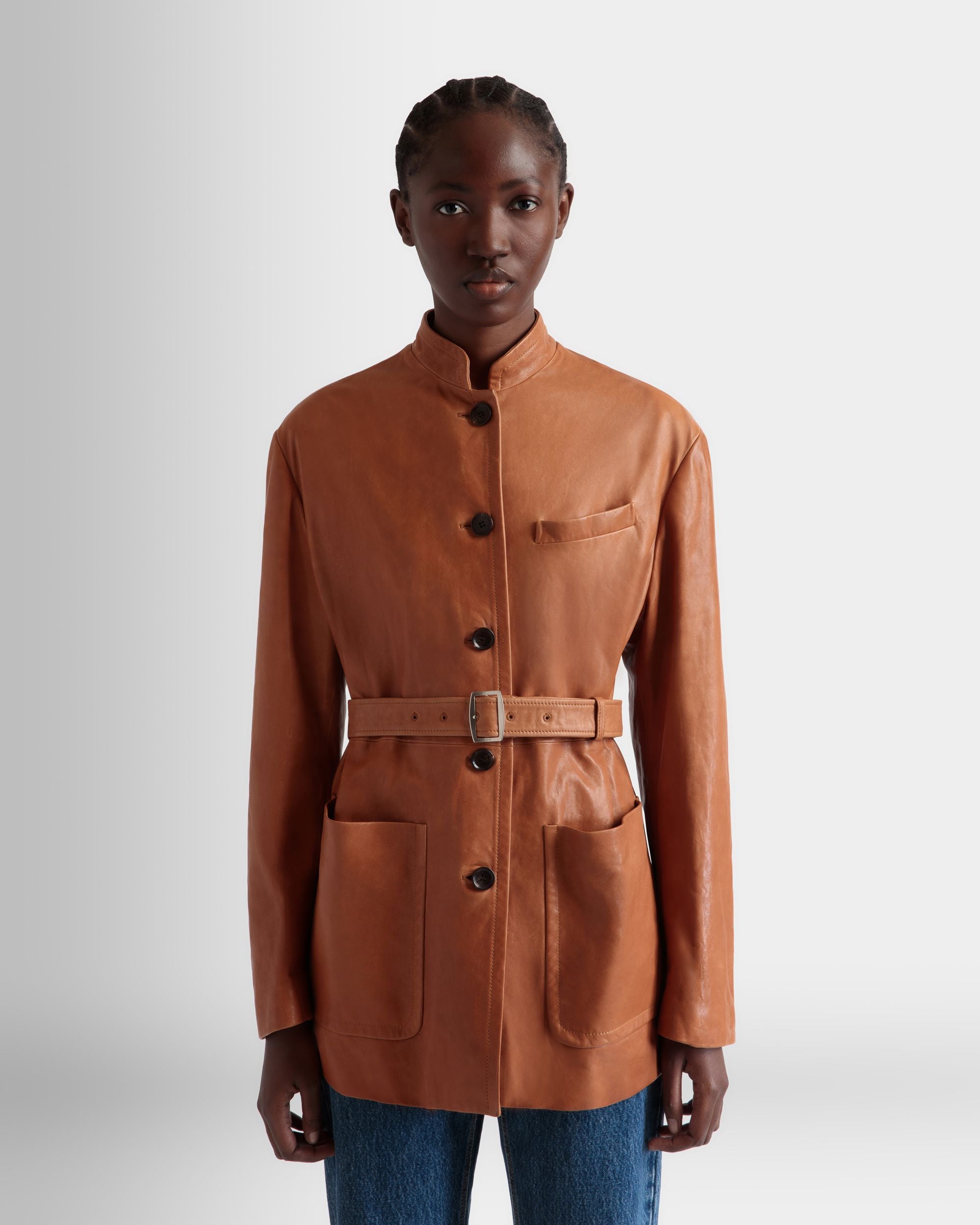 Jacke Mit Gürtel Aus Leder In Braun - Damen - Bally - 08