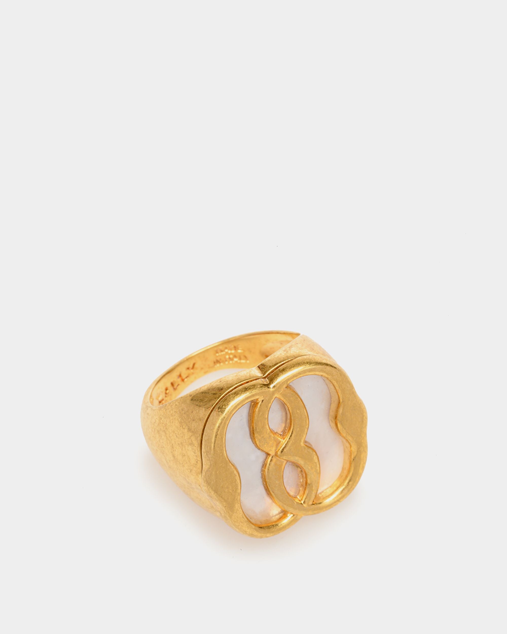 Emblem Ring Aus Gehämmertem, Goldfarbenem Eco Brass - Damen - Bally - 01