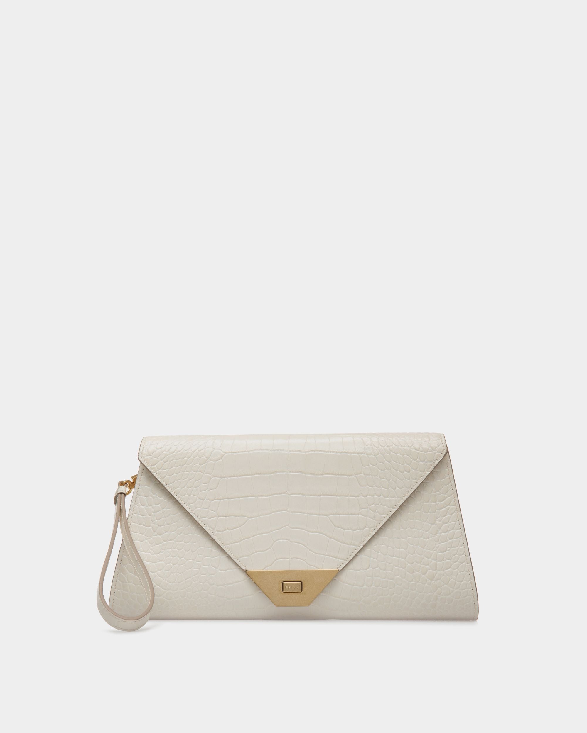 Tilt Clutch Aus Leder Mit Kroko-Print In Bone - Damen - Bally - 01
