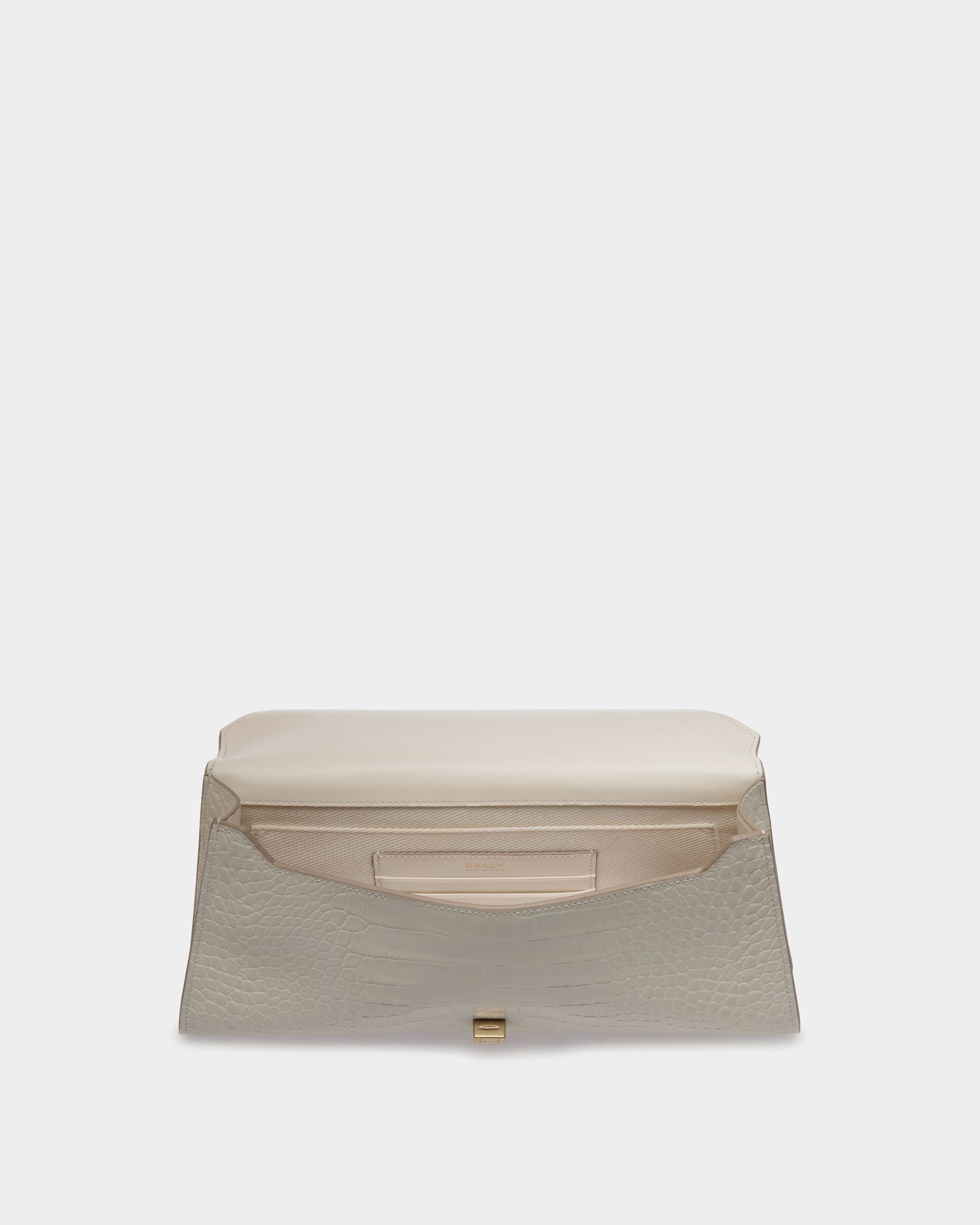 Tilt Clutch Aus Leder Mit Kroko-Print In Bone - Damen - Bally - 03