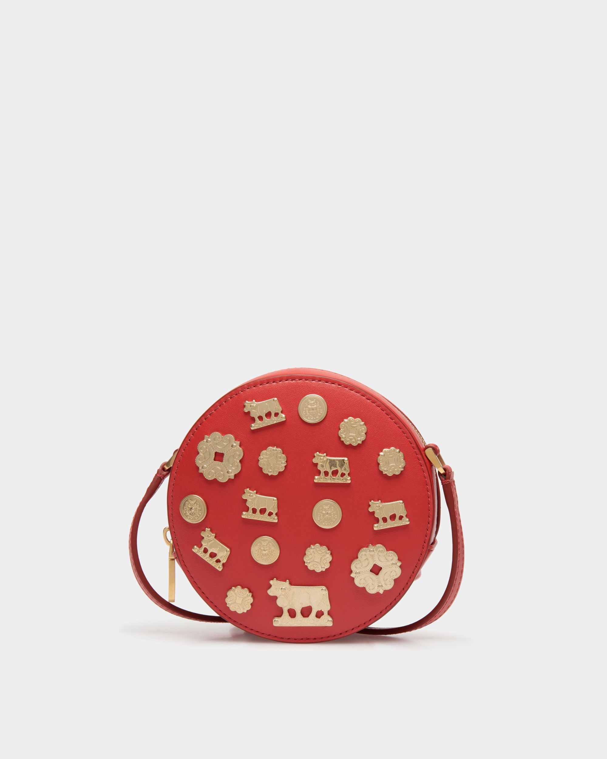 Swissness Round Minibag Mit Nieten Aus Leder In Candy Red - Damen - Bally - 01