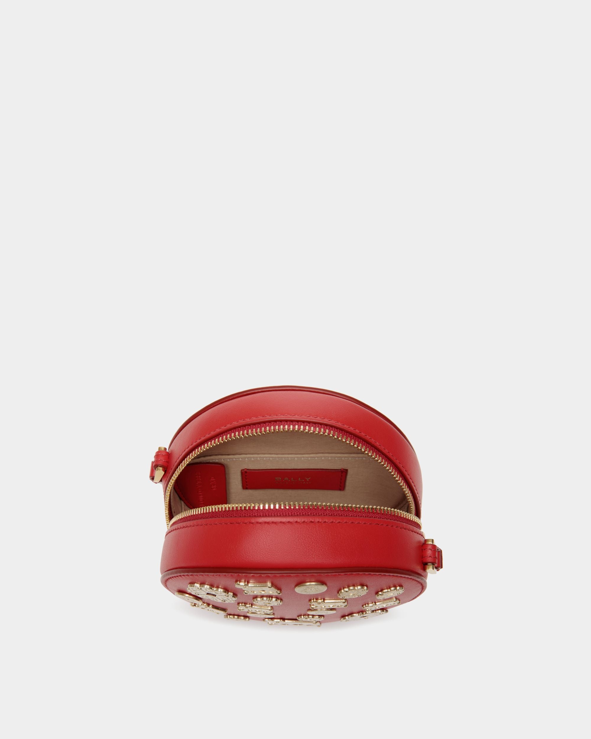Swissness Round Minibag Mit Nieten Aus Leder In Candy Red - Damen - Bally - 03