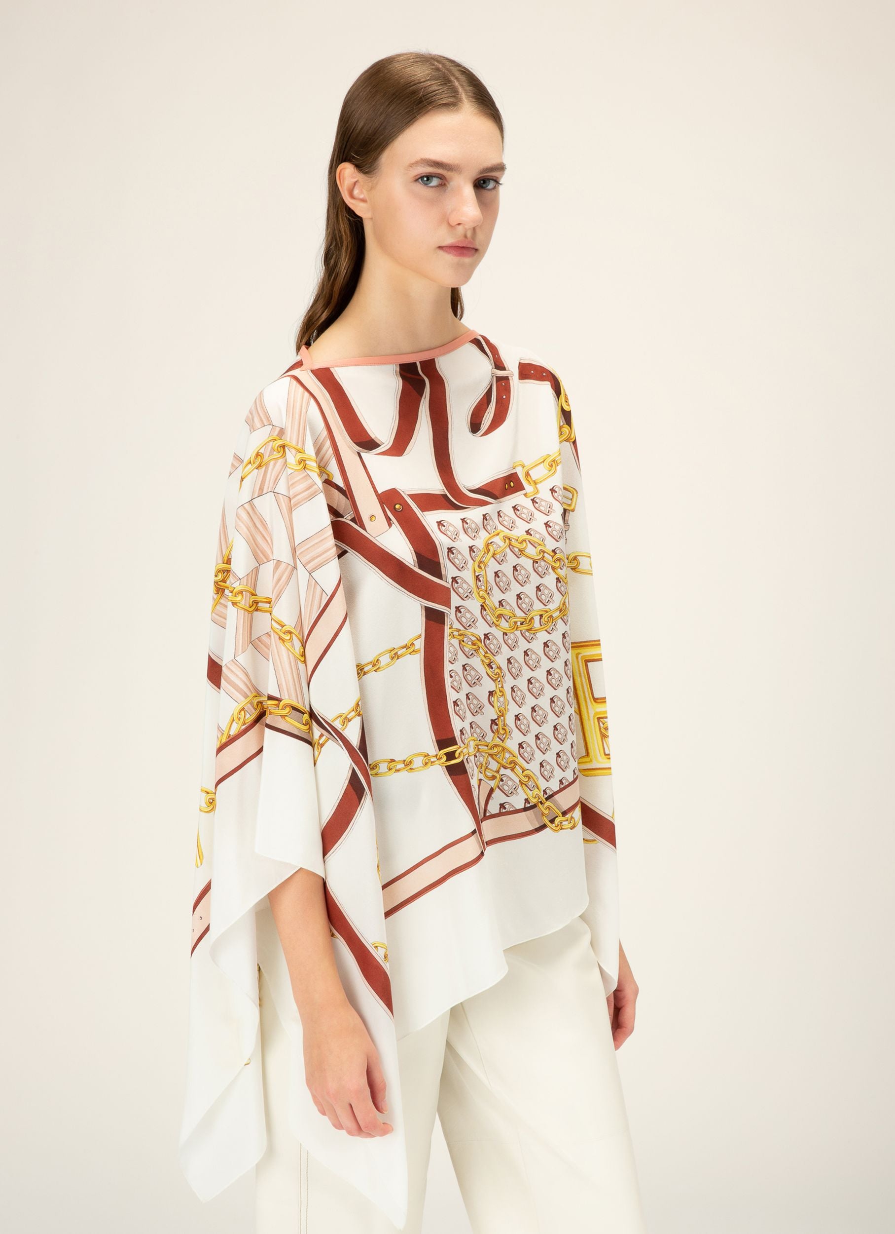 Kaftan Mit Bb-Motiv Accessoire Aus Elfenbeinfarbener Seide - Damen - Bally - 03