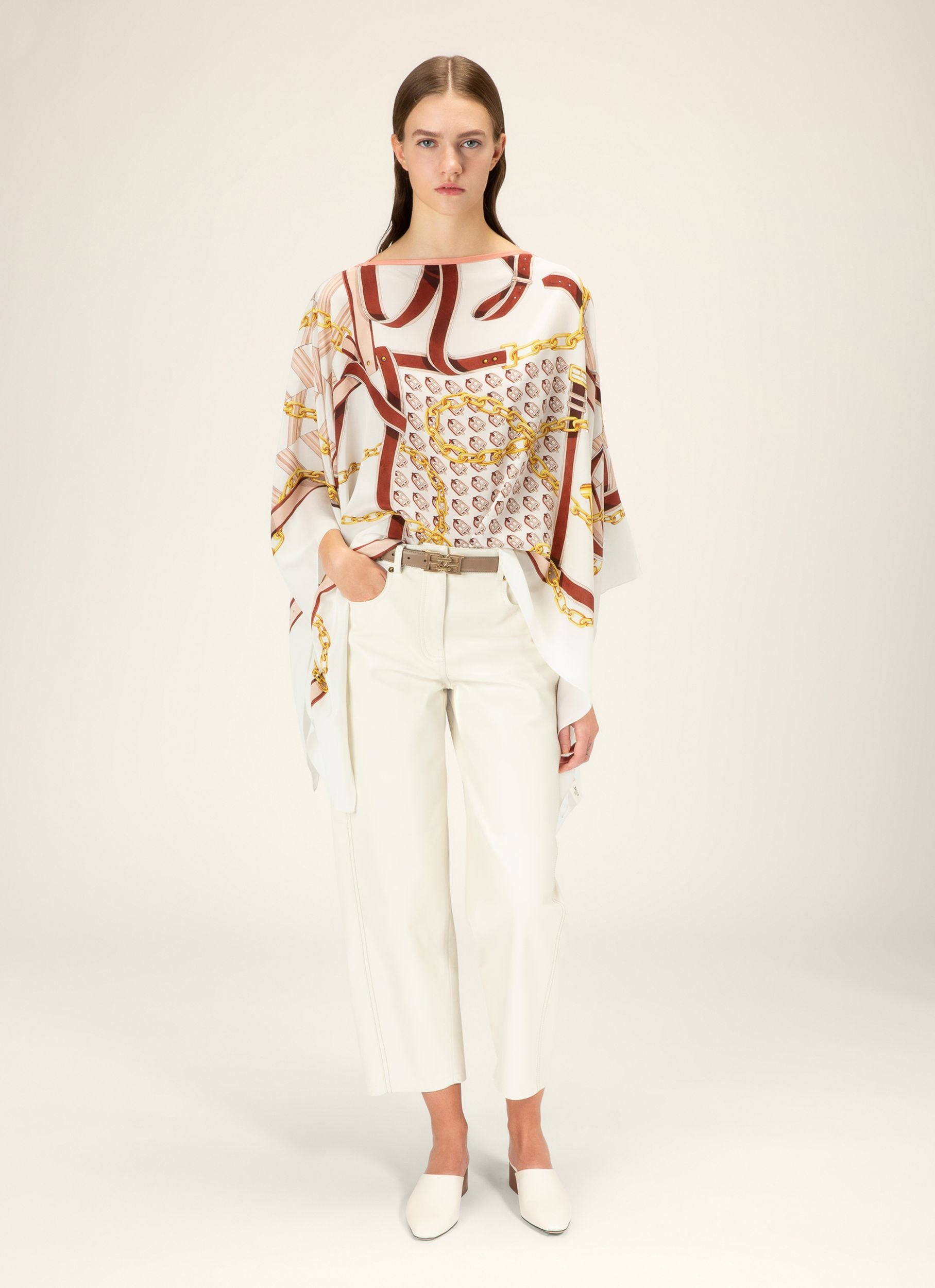Kaftan Mit Bb-Motiv Accessoire Aus Elfenbeinfarbener Seide - Damen - Bally - 05