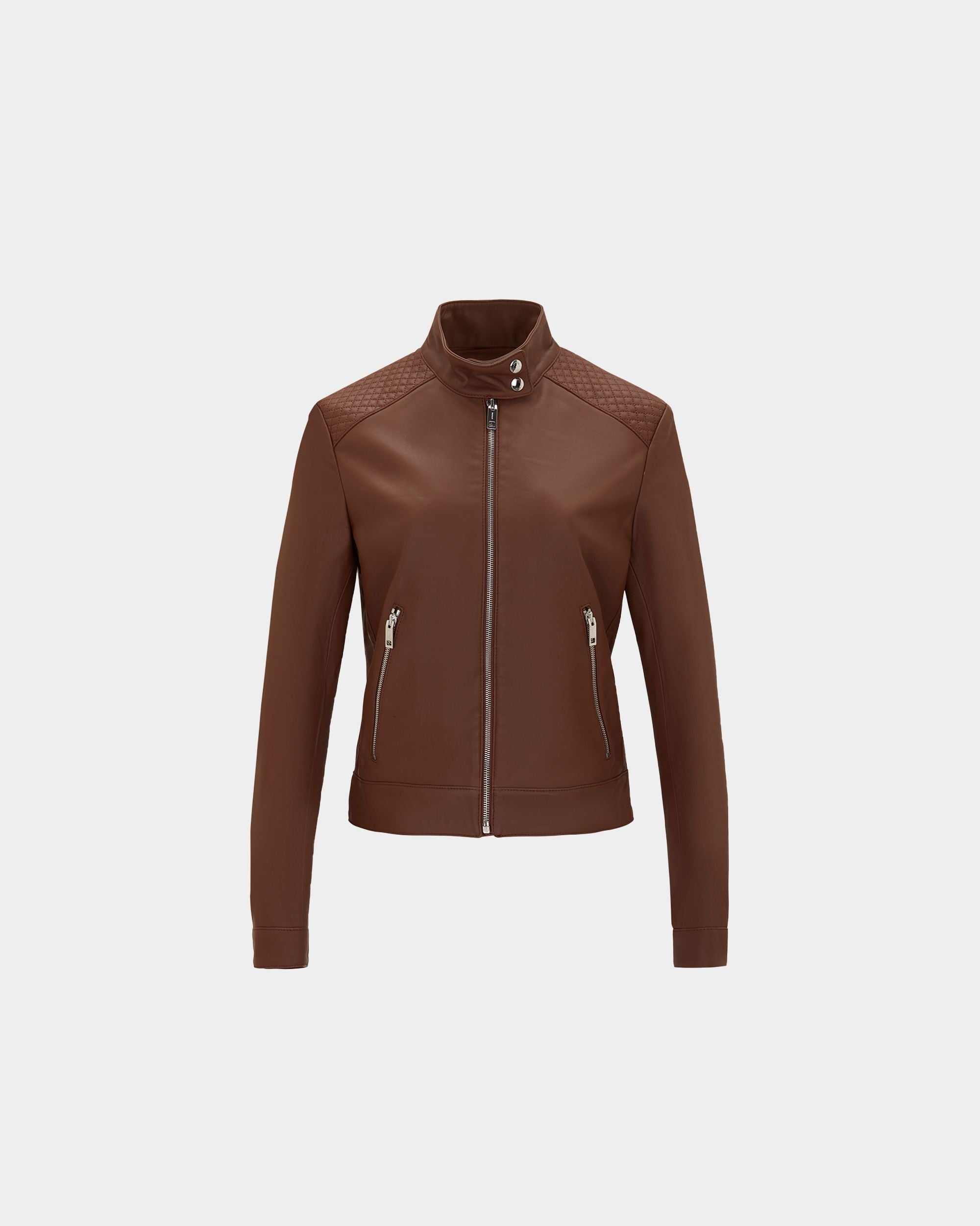 Women's Brown Leather Jacket - Damen - Bally - 01