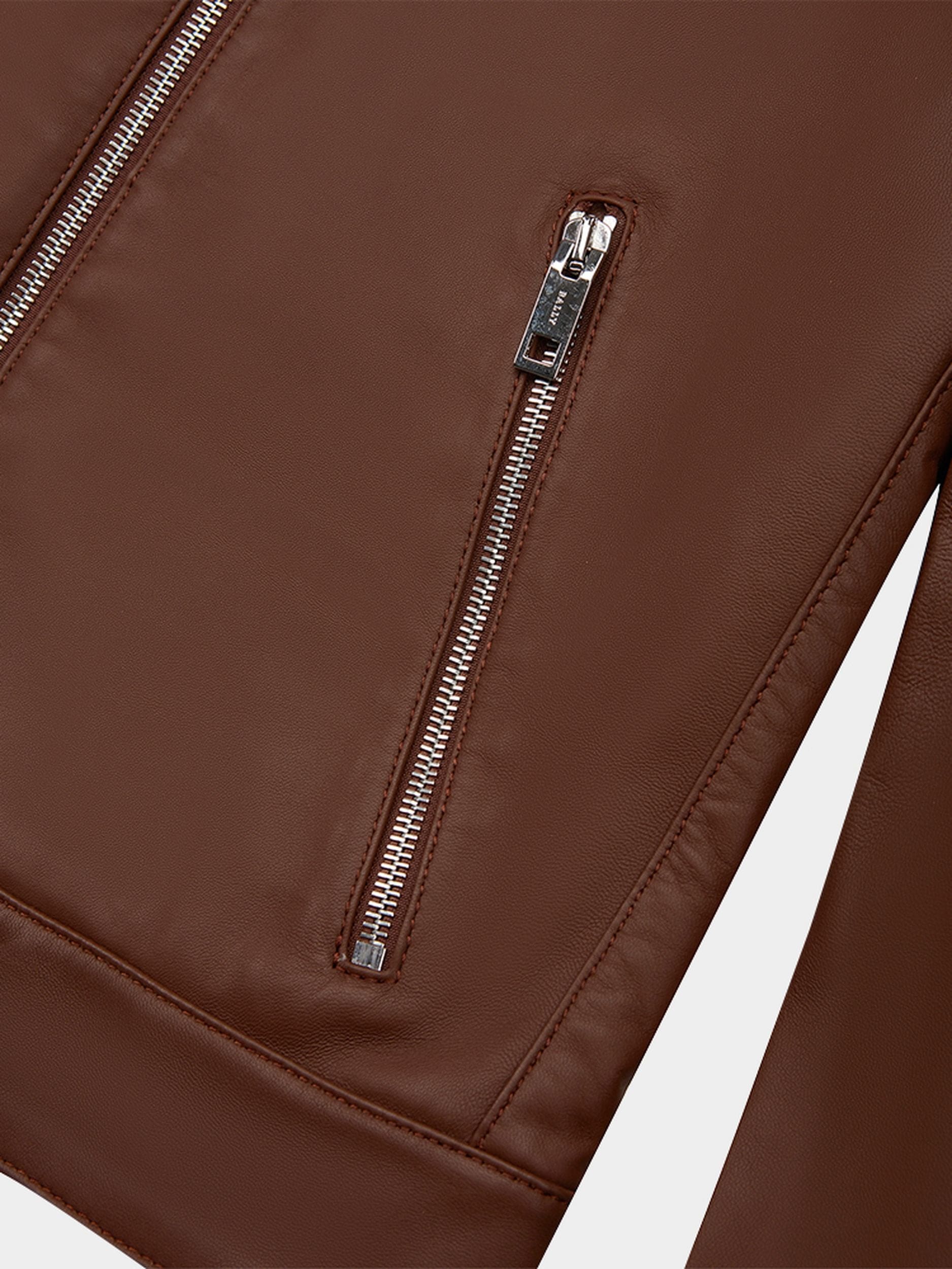 Women's Brown Leather Jacket - Damen - Bally - 04