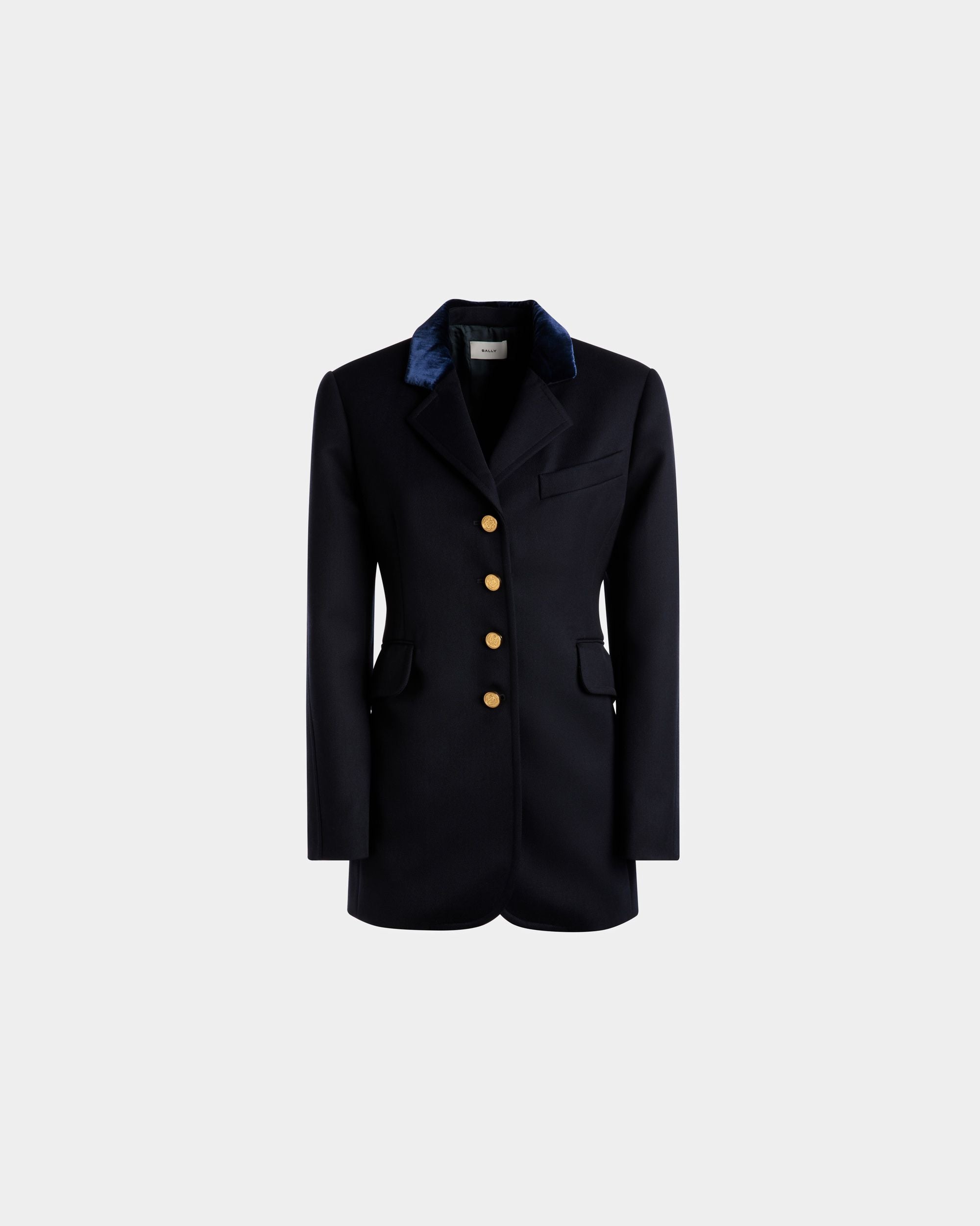 Jacke Mit Samtkragen Aus Marineblauer Wolle - Damen - Bally - 01