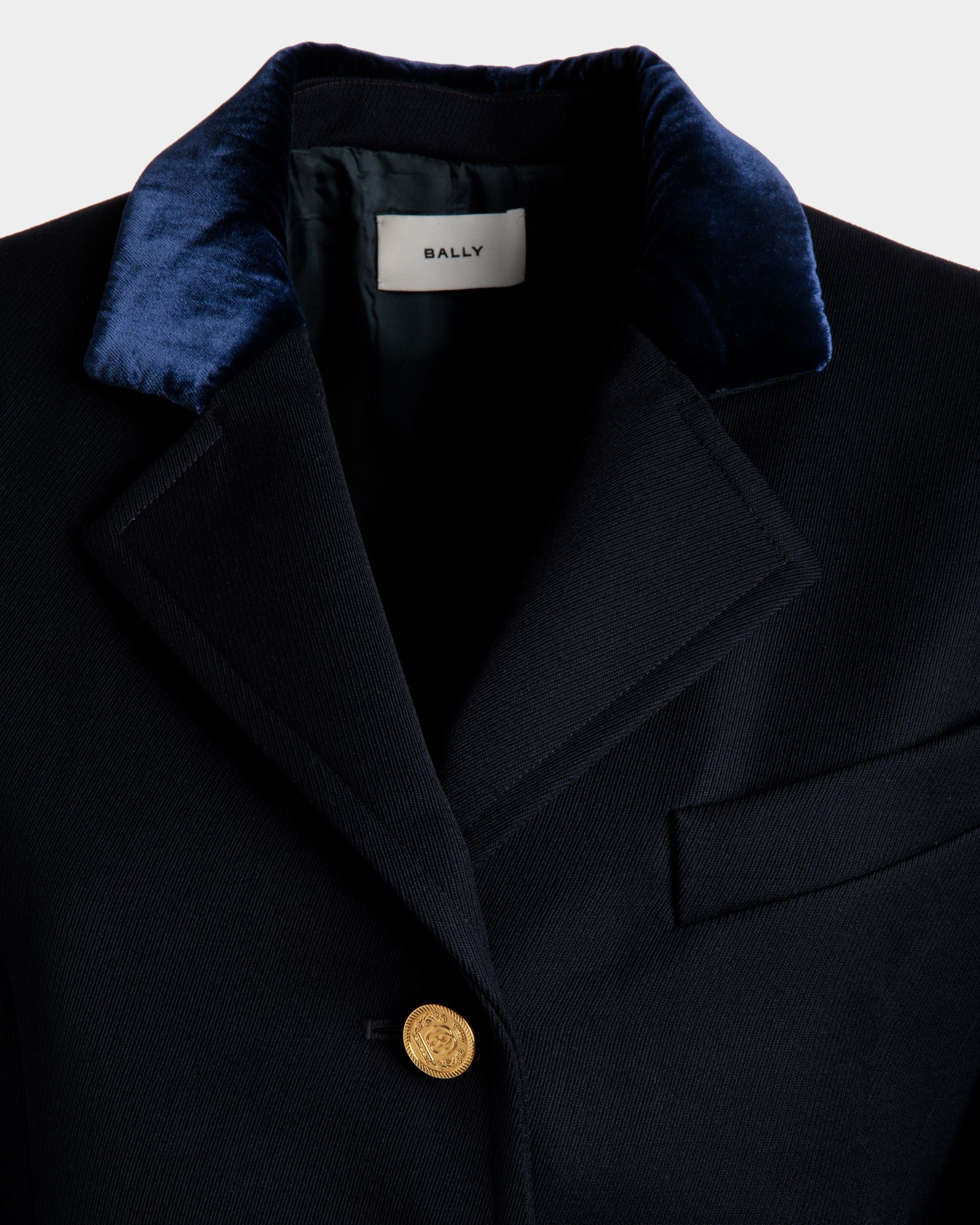 Jacke Mit Samtkragen Aus Marineblauer Wolle - Damen - Bally - 02