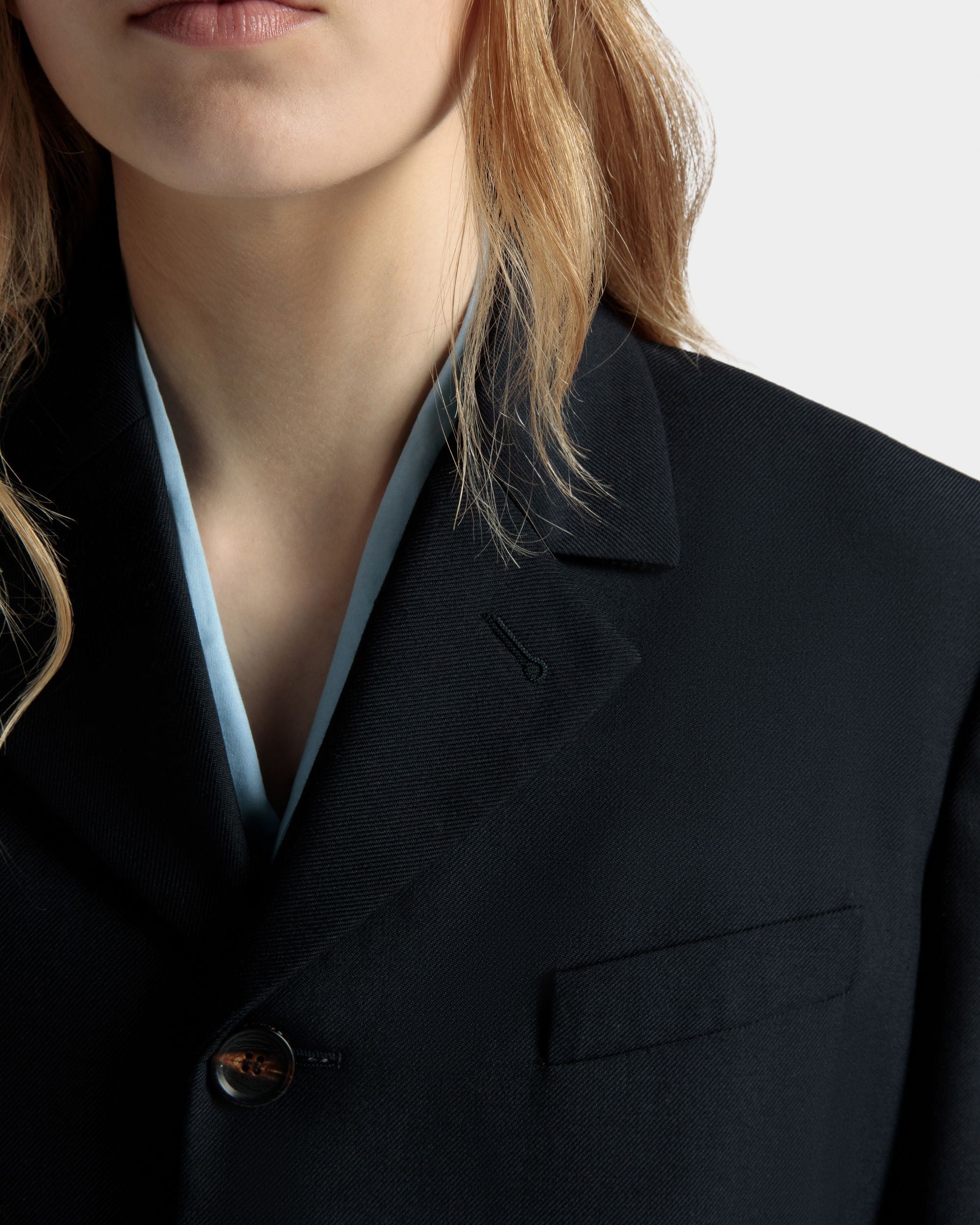 Einreihige Jacke Aus Einer Wollmischung In Navy Blue - Damen - Bally - 02
