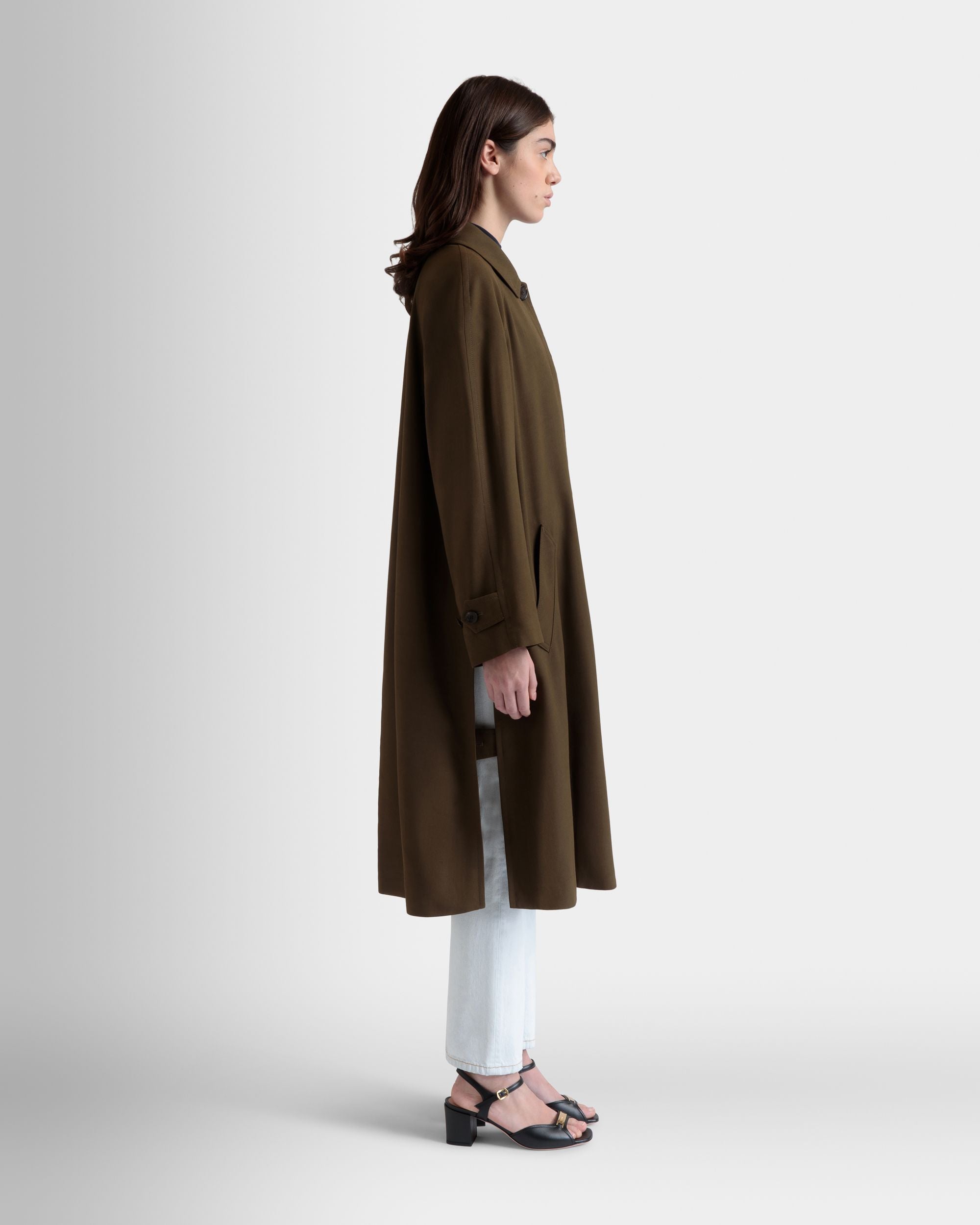 Mantel In Aus Fließender Gabardine In Military Green - Damen - Bally - 05