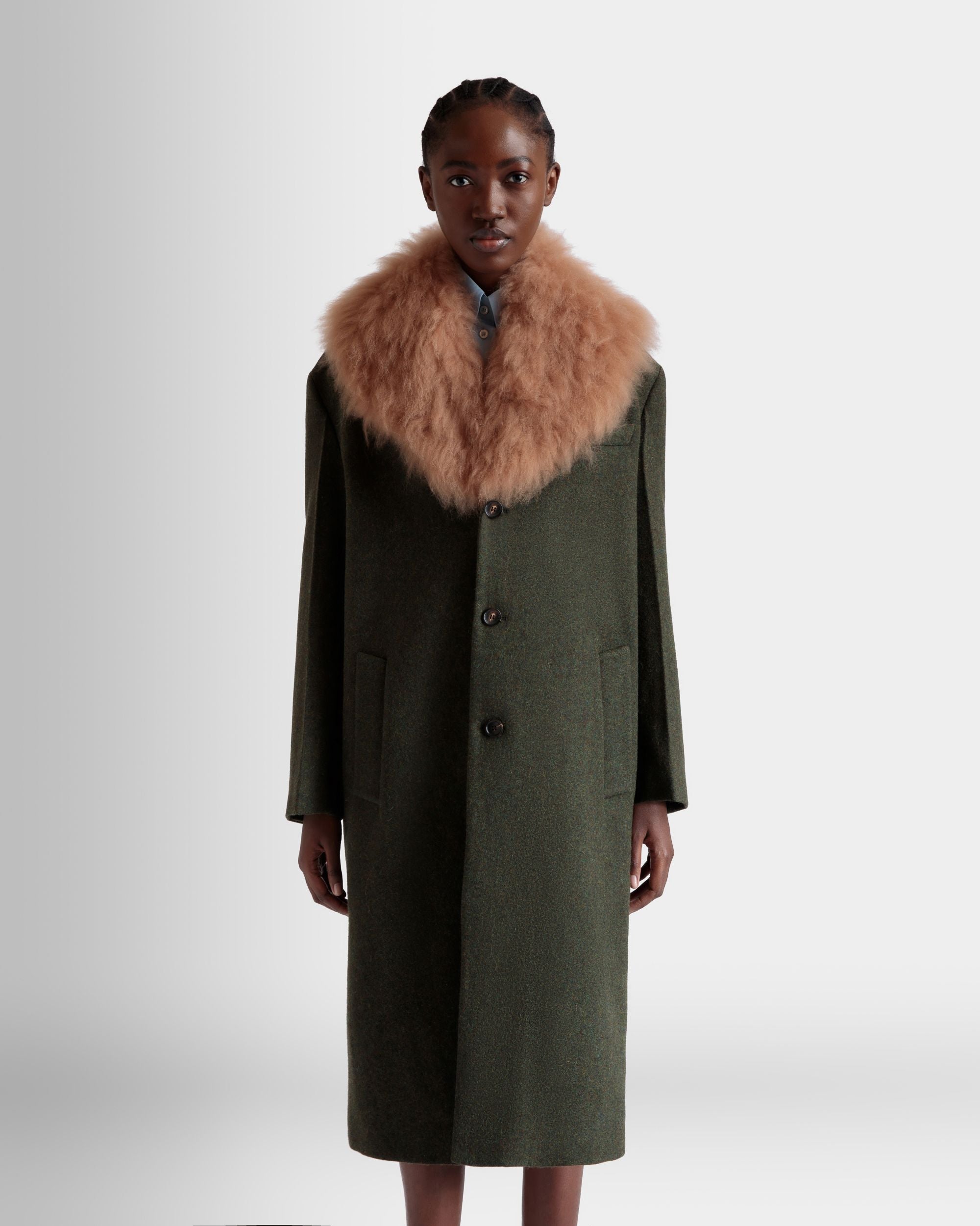 Single-Breasted Coat In Dark Green Wool - Damen - Bally - 03