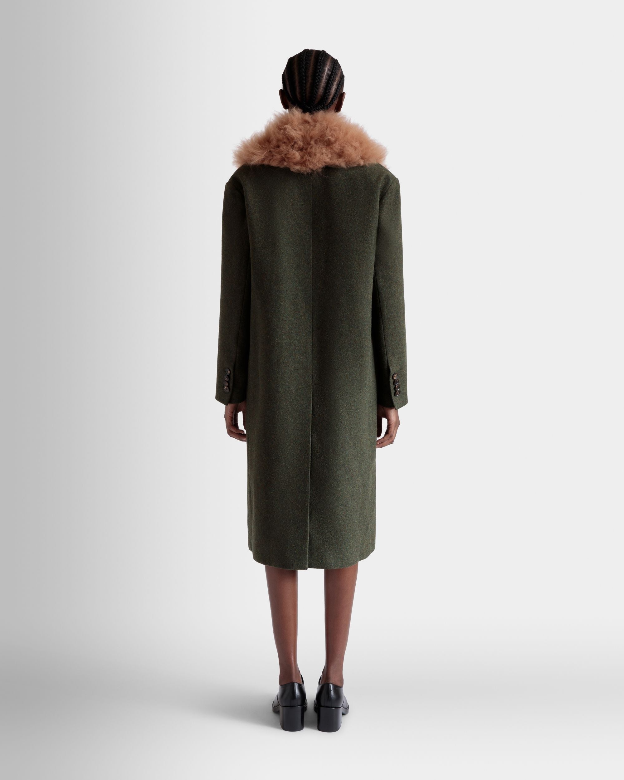 Single-Breasted Coat In Dark Green Wool - Damen - Bally - 06