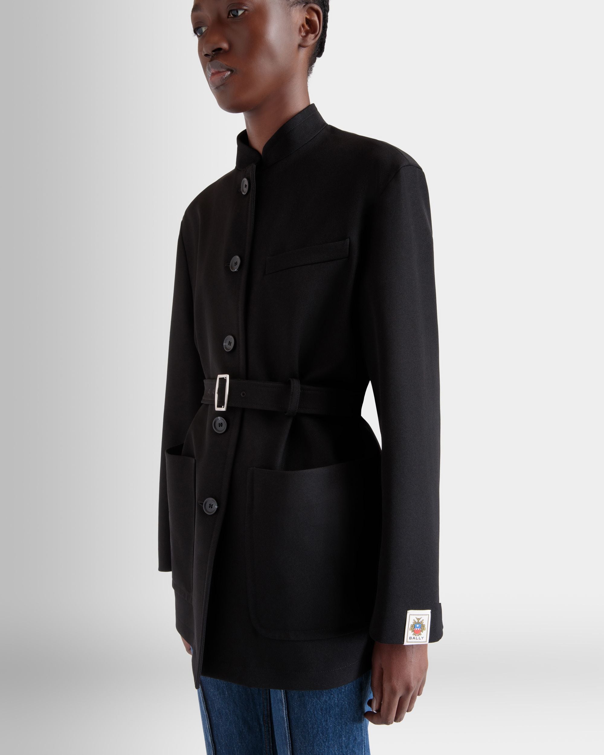 Jacke Mit Gürtel Aus Schwarzer Nylon-Gabardine - Damen - Bally - 03
