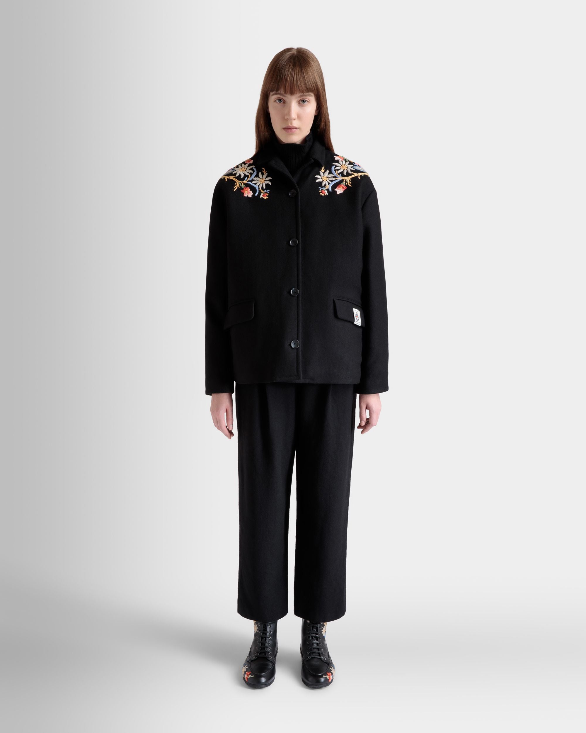 Winter Capsule Jacke Mit Alpenblumen Aus Wollmix In Schwarz - Damen - Bally - 02
