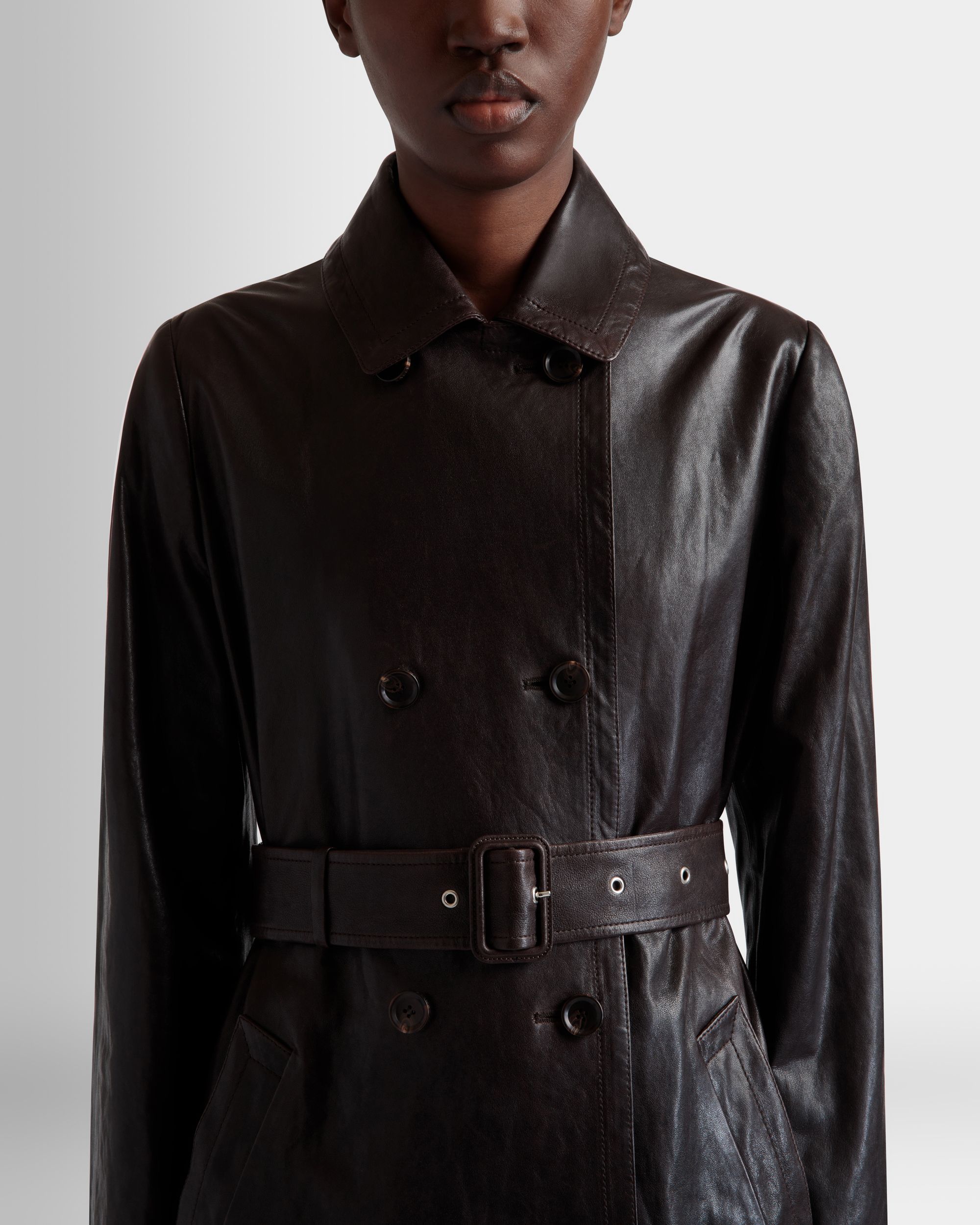 Mantel Mit Gürtel Aus Leder In Ebenholzschwarz - Damen - Bally - 03