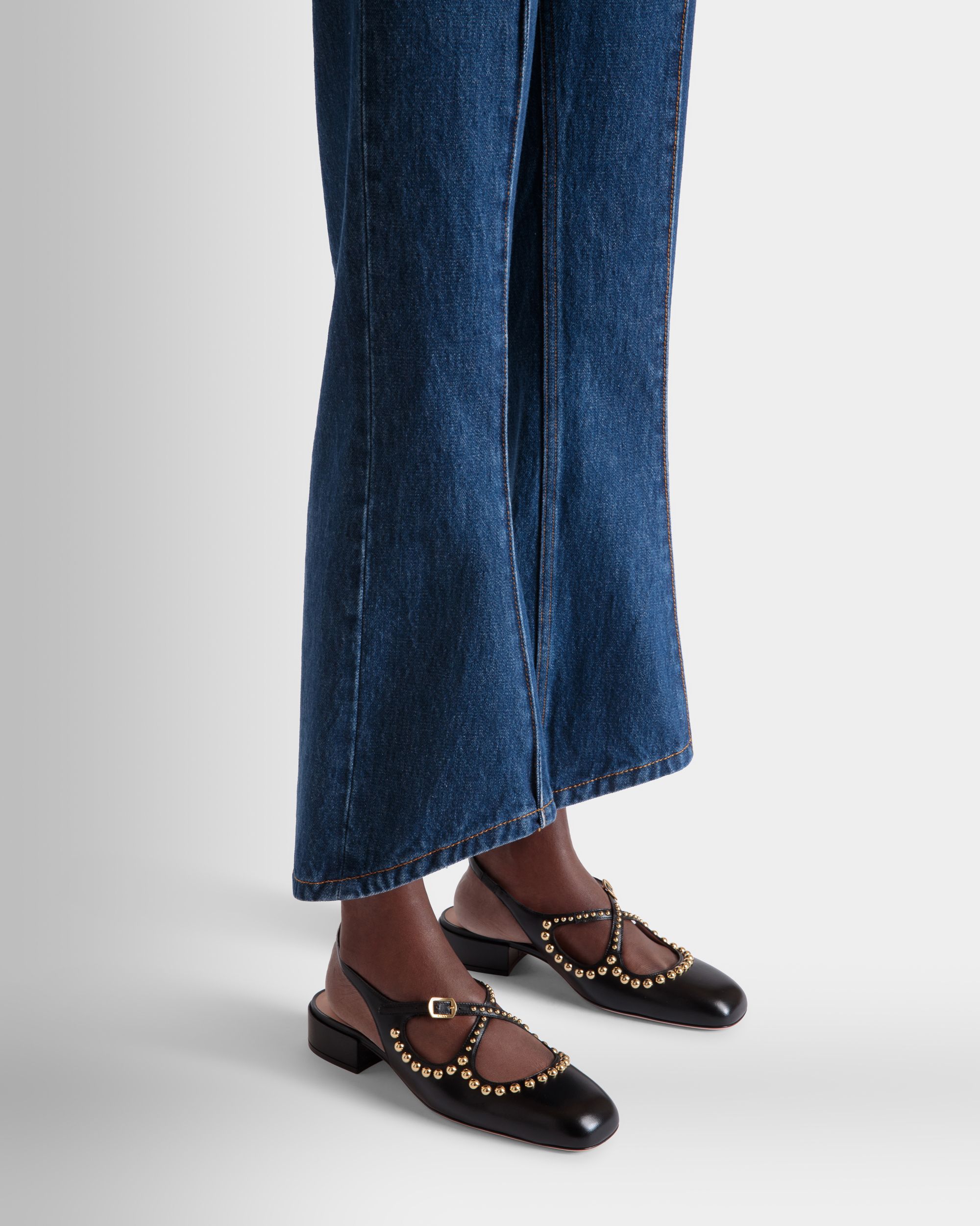 Ballyrina Slingpumps Aus Schwarzem Leder Mit Nieten - Damen - Bally - 02
