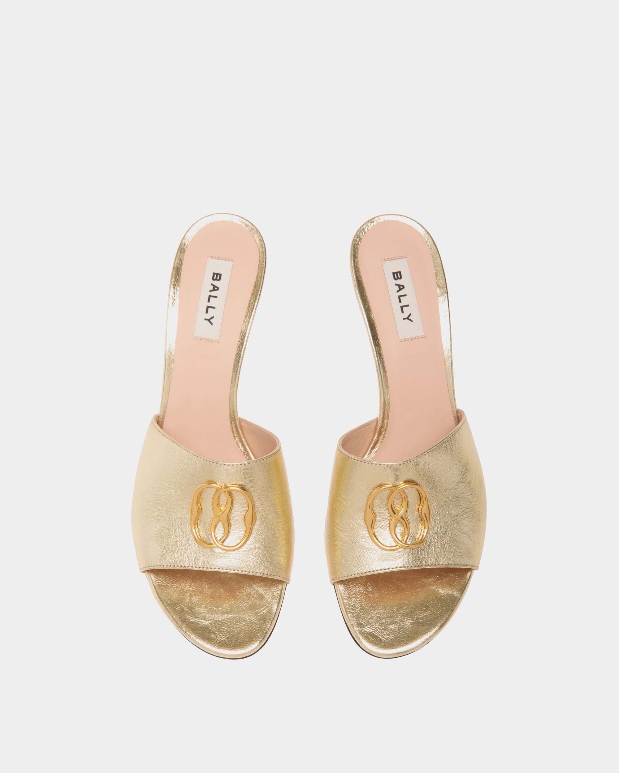 Emblem Sandals In Gold Leather - Damen - Bally - 04
