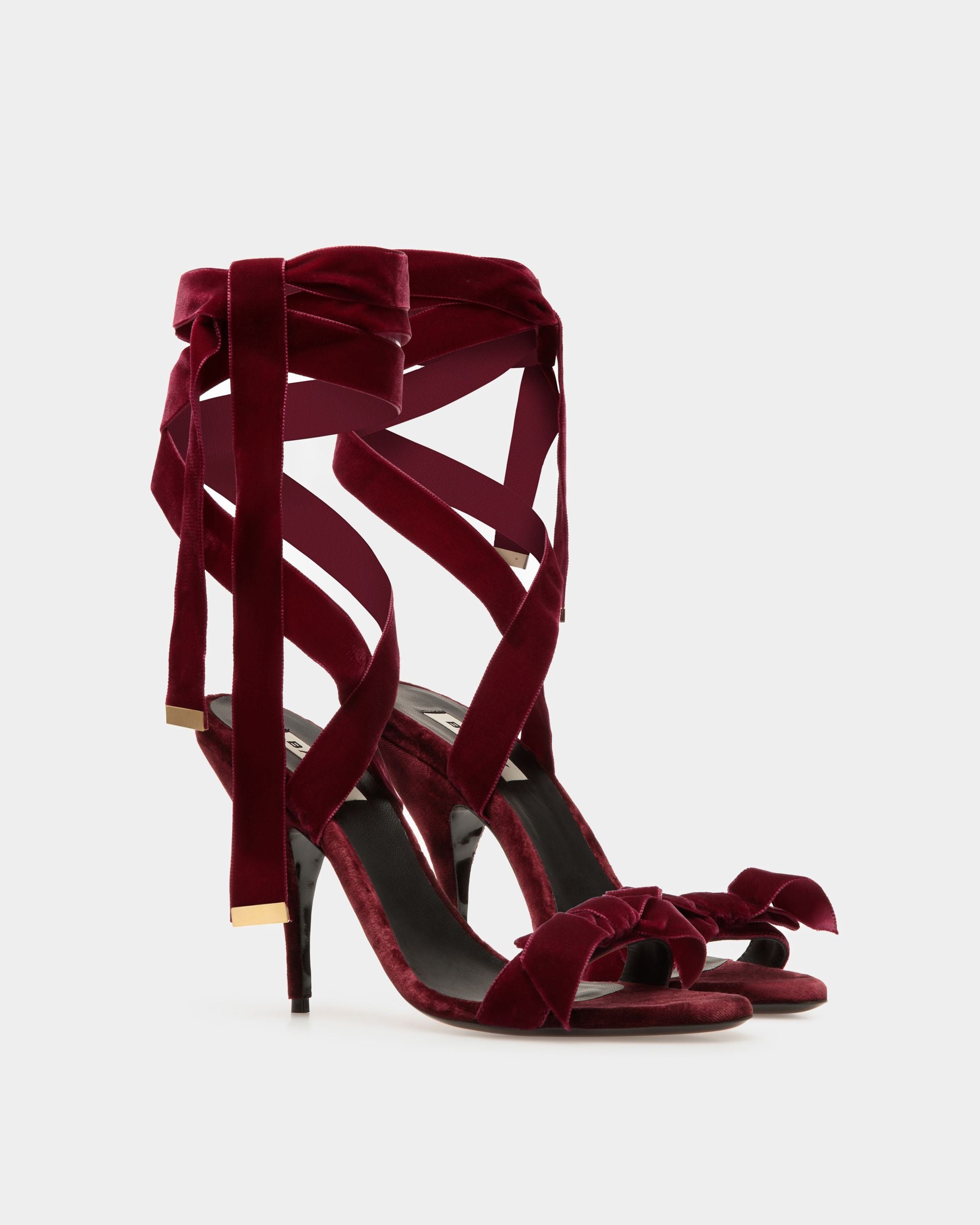 Annita Absatzsandale Aus Bordeauxrotem Samt - Damen - Bally - 04