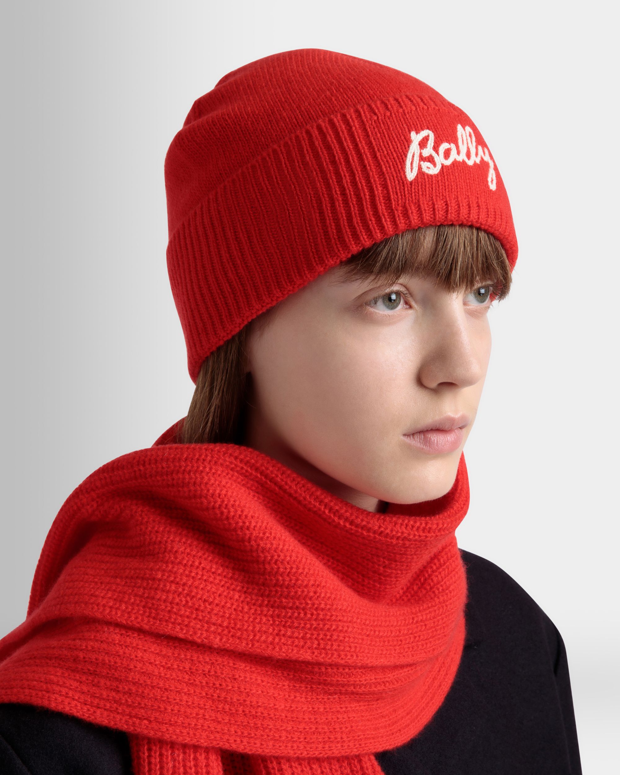 Schal Aus Wolle In Candy Red Mit Logo - Damen - Bally - 04