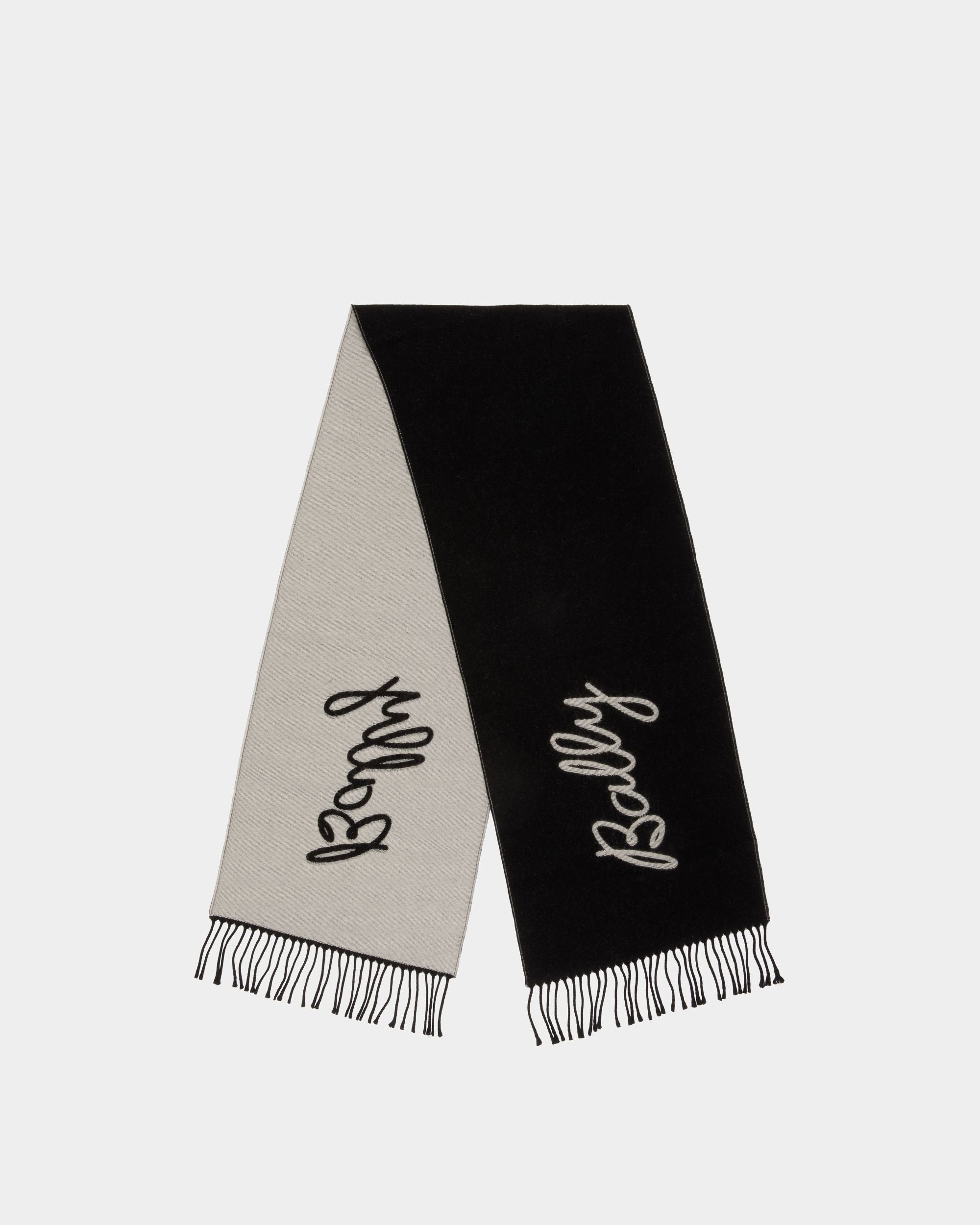 Scarf With Logo In Black And White Wool - Damen - Bally - 01
