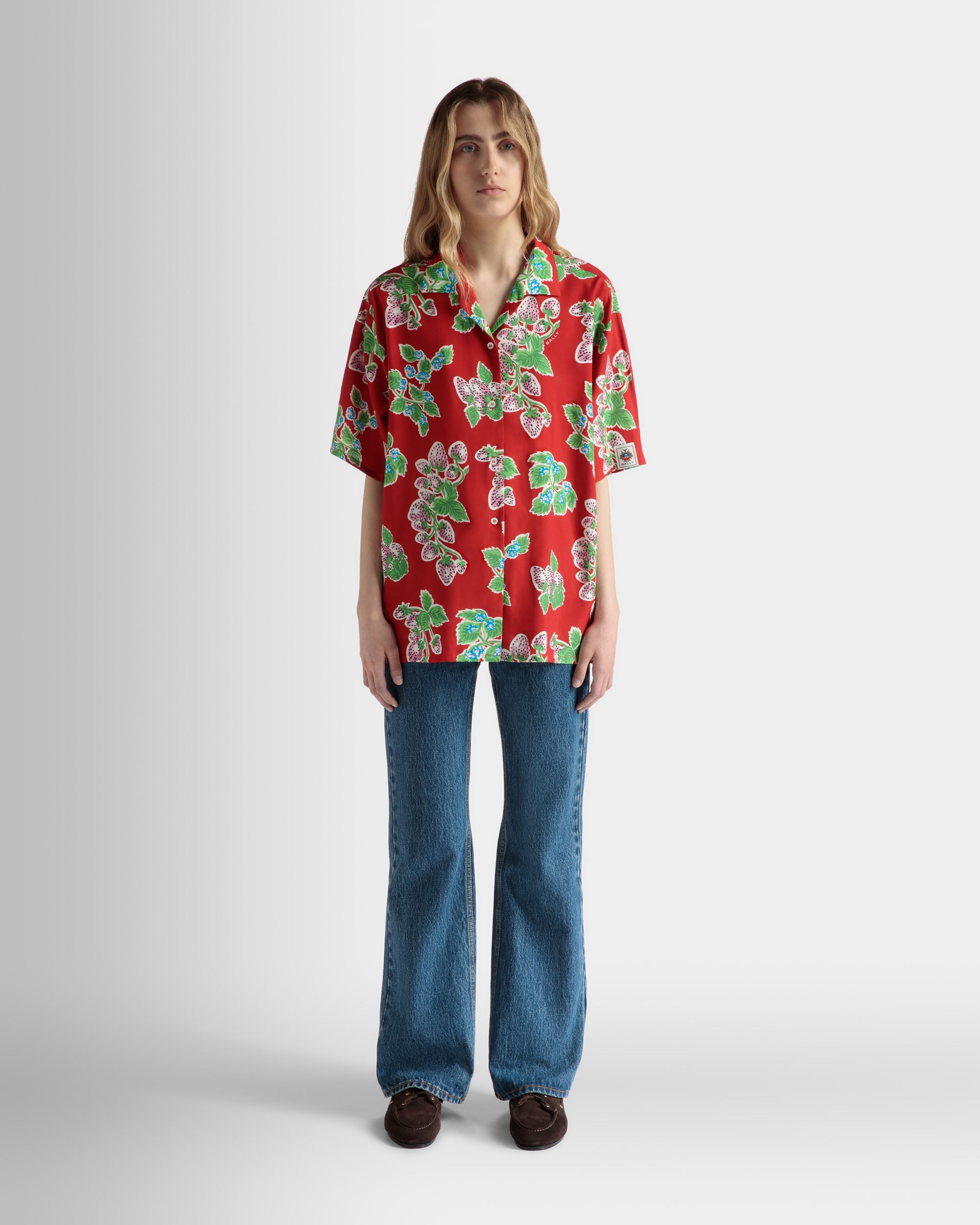 Bedruckte Hemdbluse In Oversize-Passform Aus Fließender Popeline In Strawberry - Damen - Bally - 02