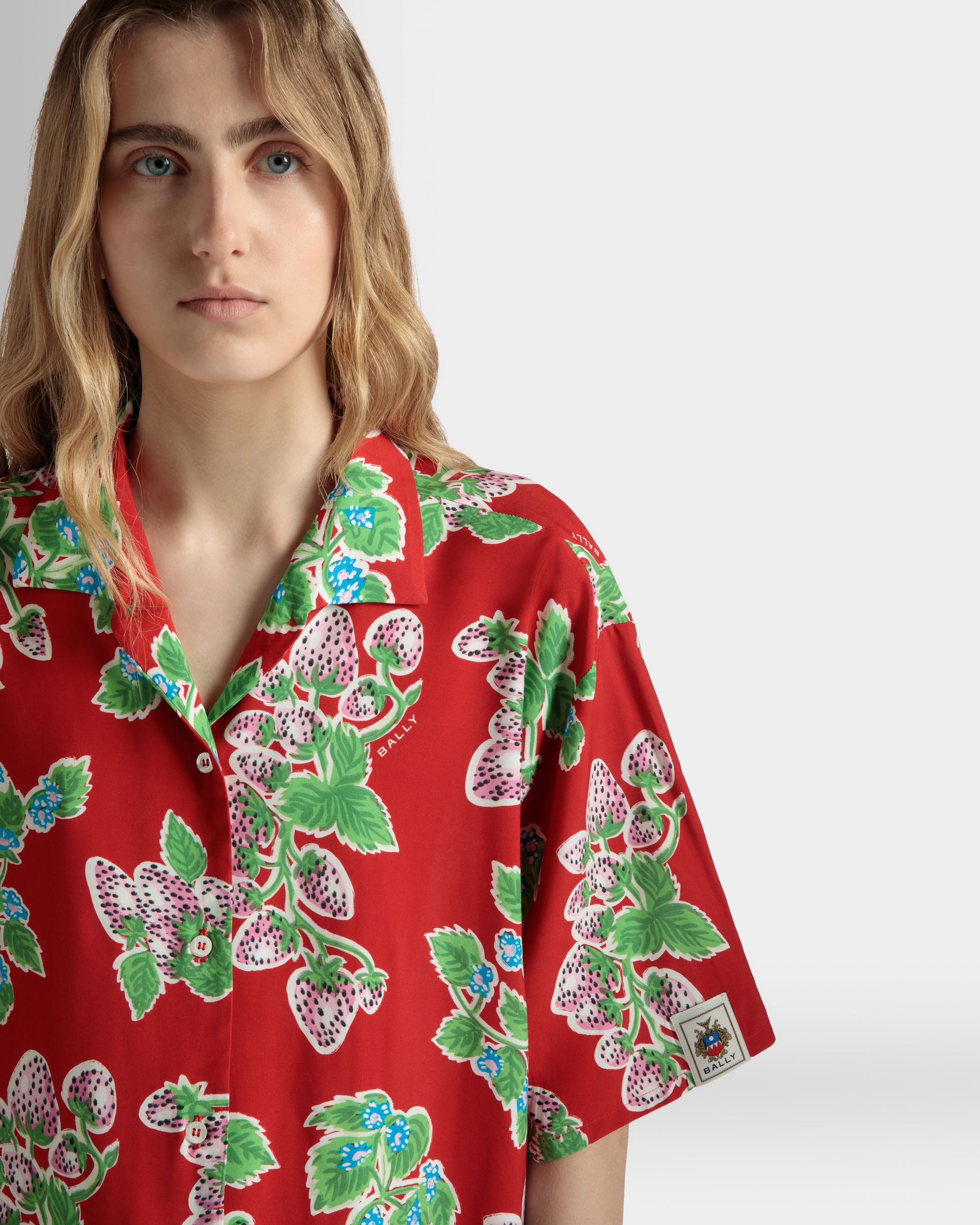 Bedruckte Hemdbluse In Oversize-Passform Aus Fließender Popeline In Strawberry - Damen - Bally - 04