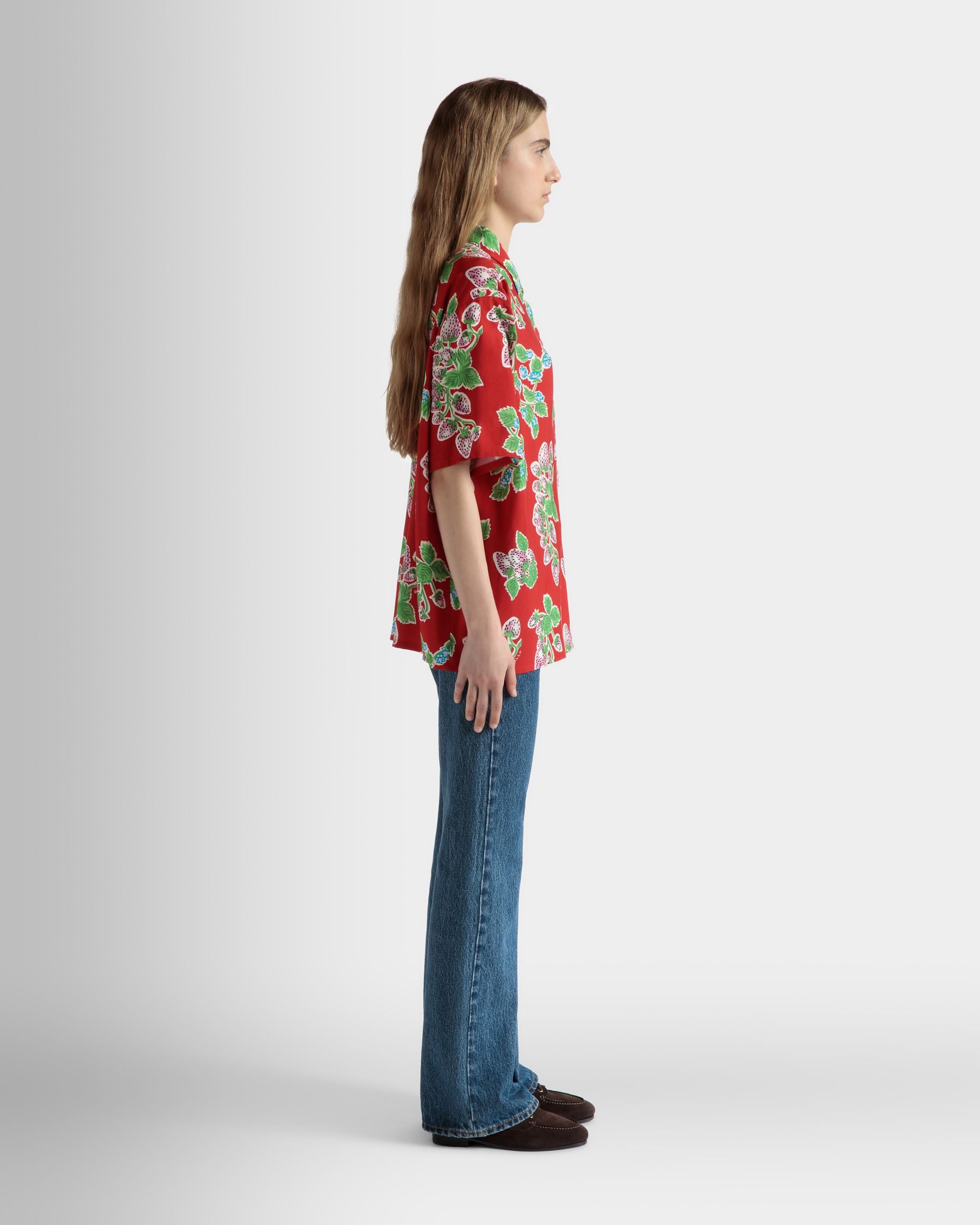 Bedruckte Hemdbluse In Oversize-Passform Aus Fließender Popeline In Strawberry - Damen - Bally - 05