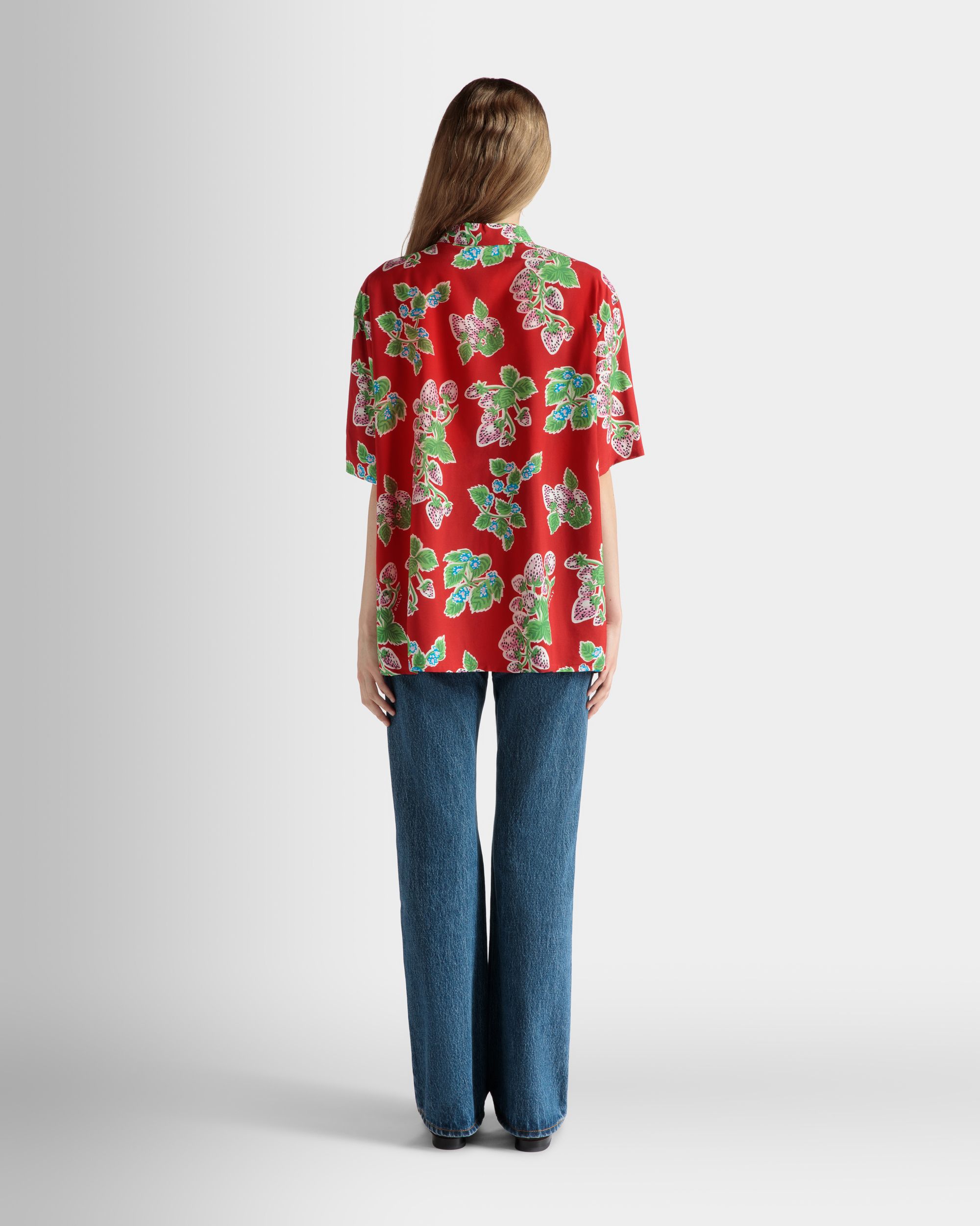 Bedruckte Hemdbluse In Oversize-Passform Aus Fließender Popeline In Strawberry - Damen - Bally - 06