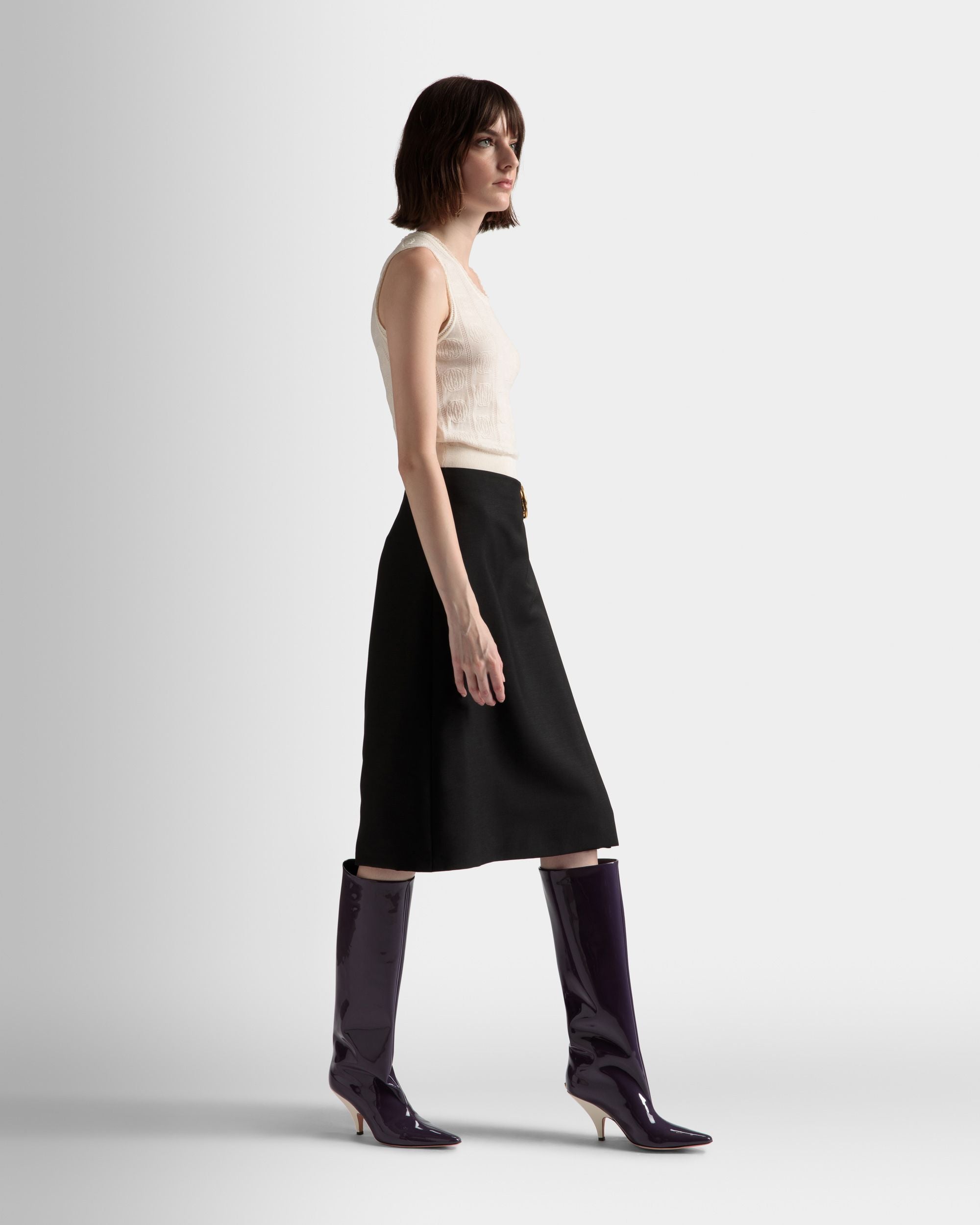 Knielanger Wickelrock Aus Schwarzem Mohair-Woll-Gemisch - Damen - Bally - 05