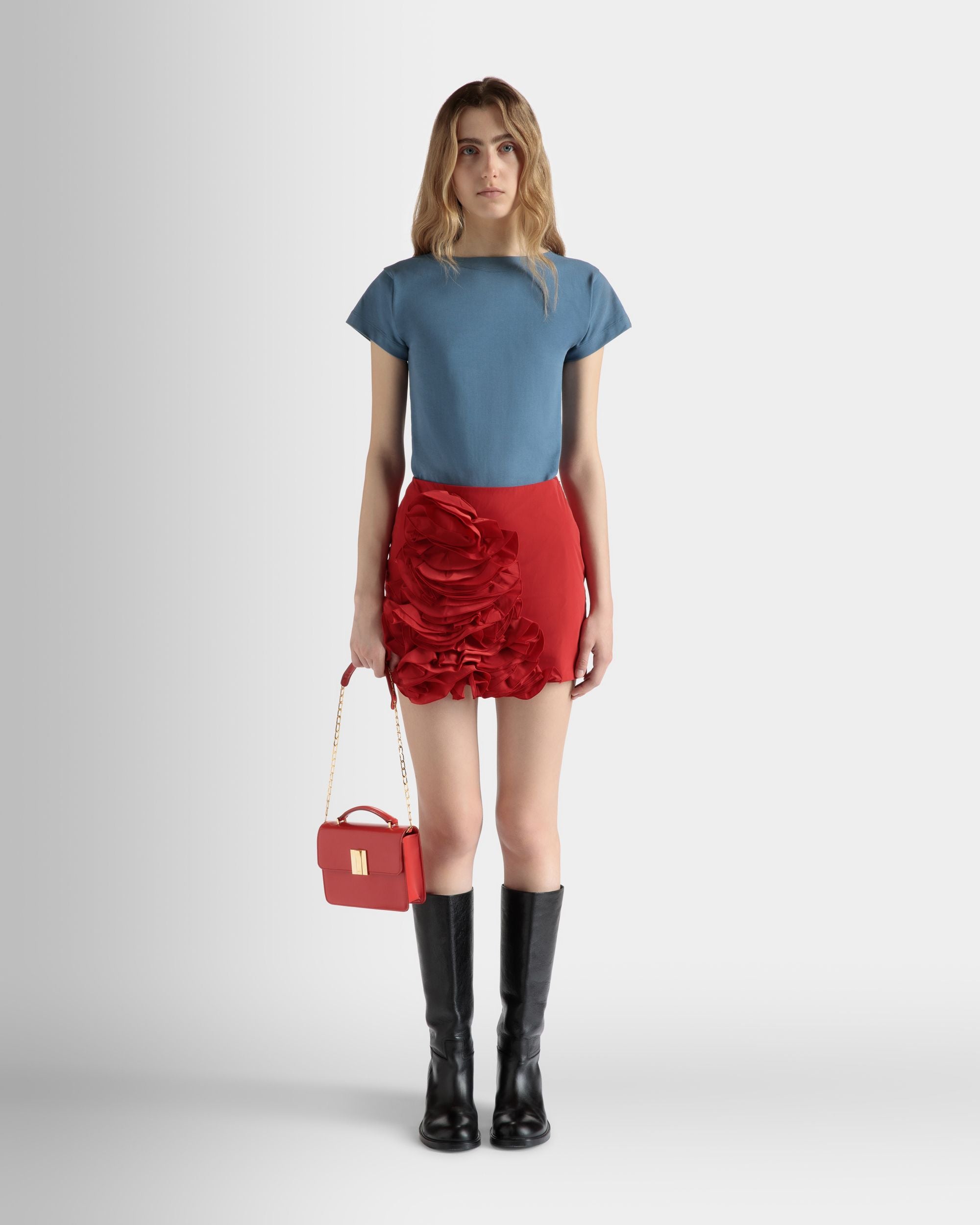 Rouches Minirock In Candy Red Aus Technischer Duchesse - Damen - Bally - 02