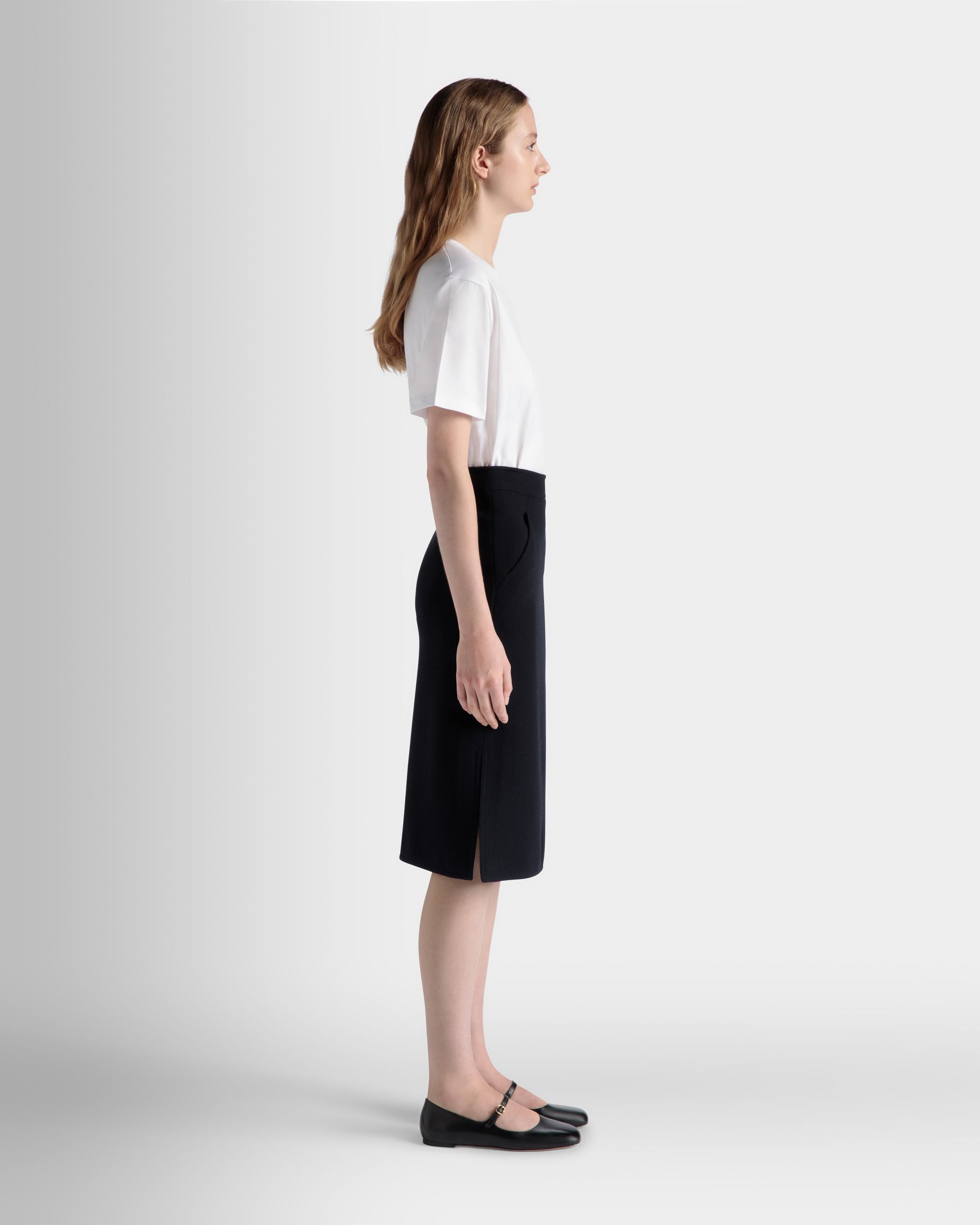 Midirock Aus Wolle In Navy Blue - Damen - Bally - 06