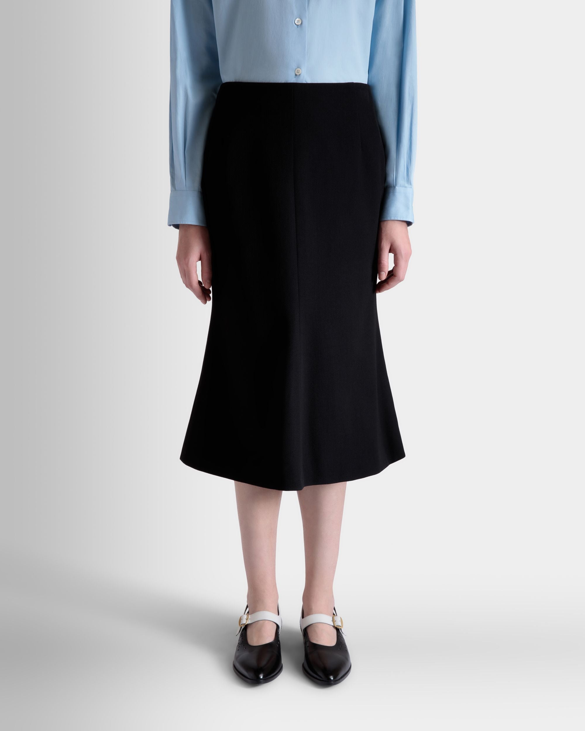 Midirock Aus Einer Wollmischung In Schwarz - Damen - Bally - 03