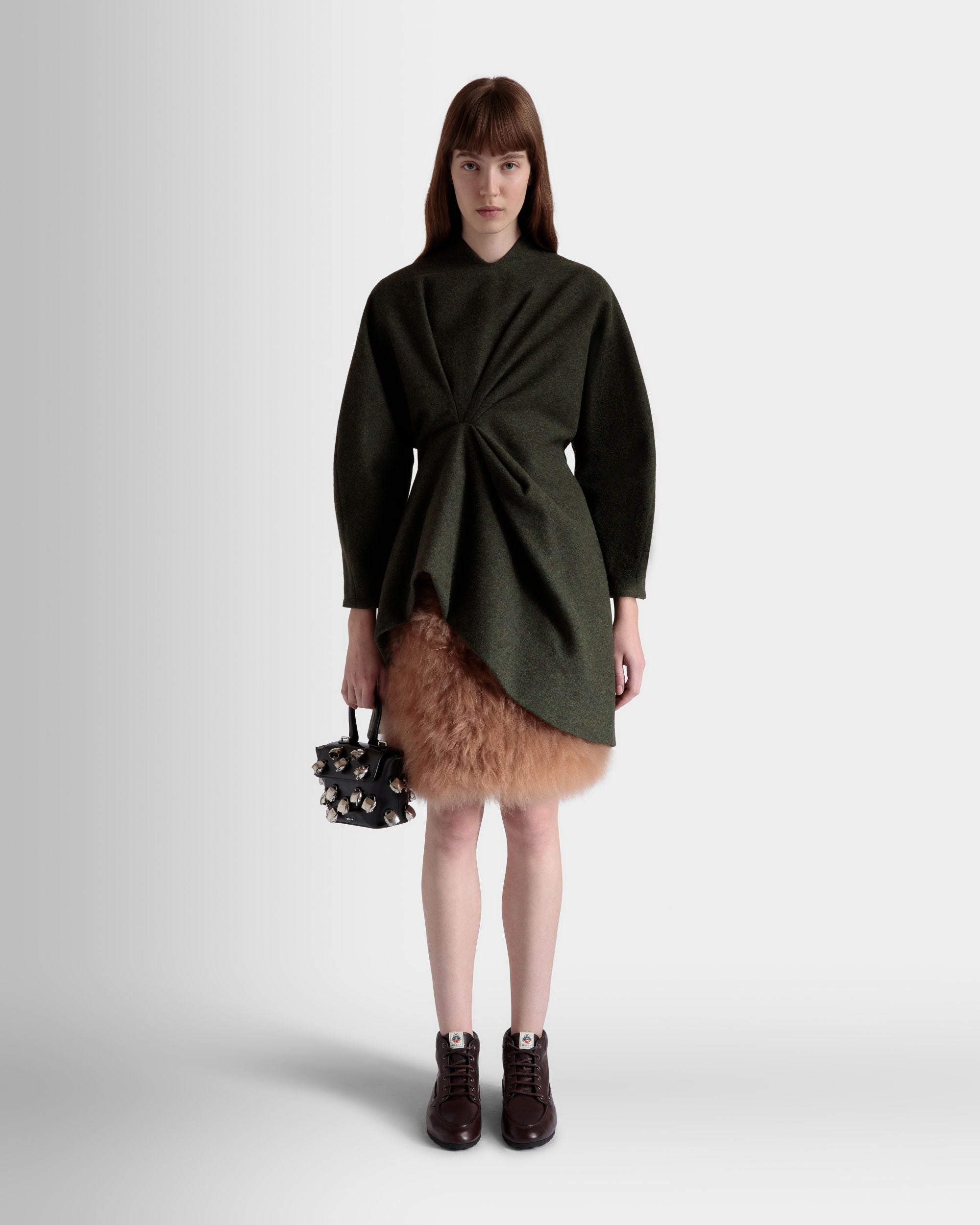 Minirock Aus Wolle Und Ziegenfell In Dunkelgrün Und Praline Beige - Damen - Bally - 02