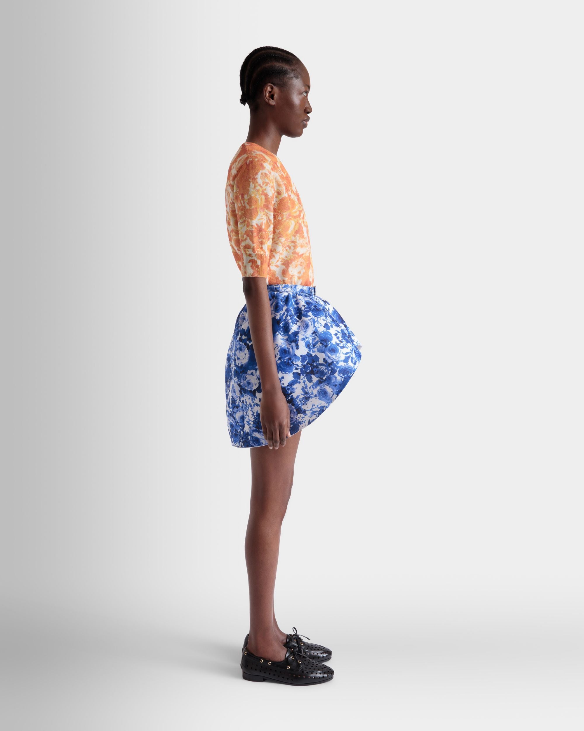 Minirock Aus Blauer Seide Mit Rosengarten-Print - Damen - Bally - 02