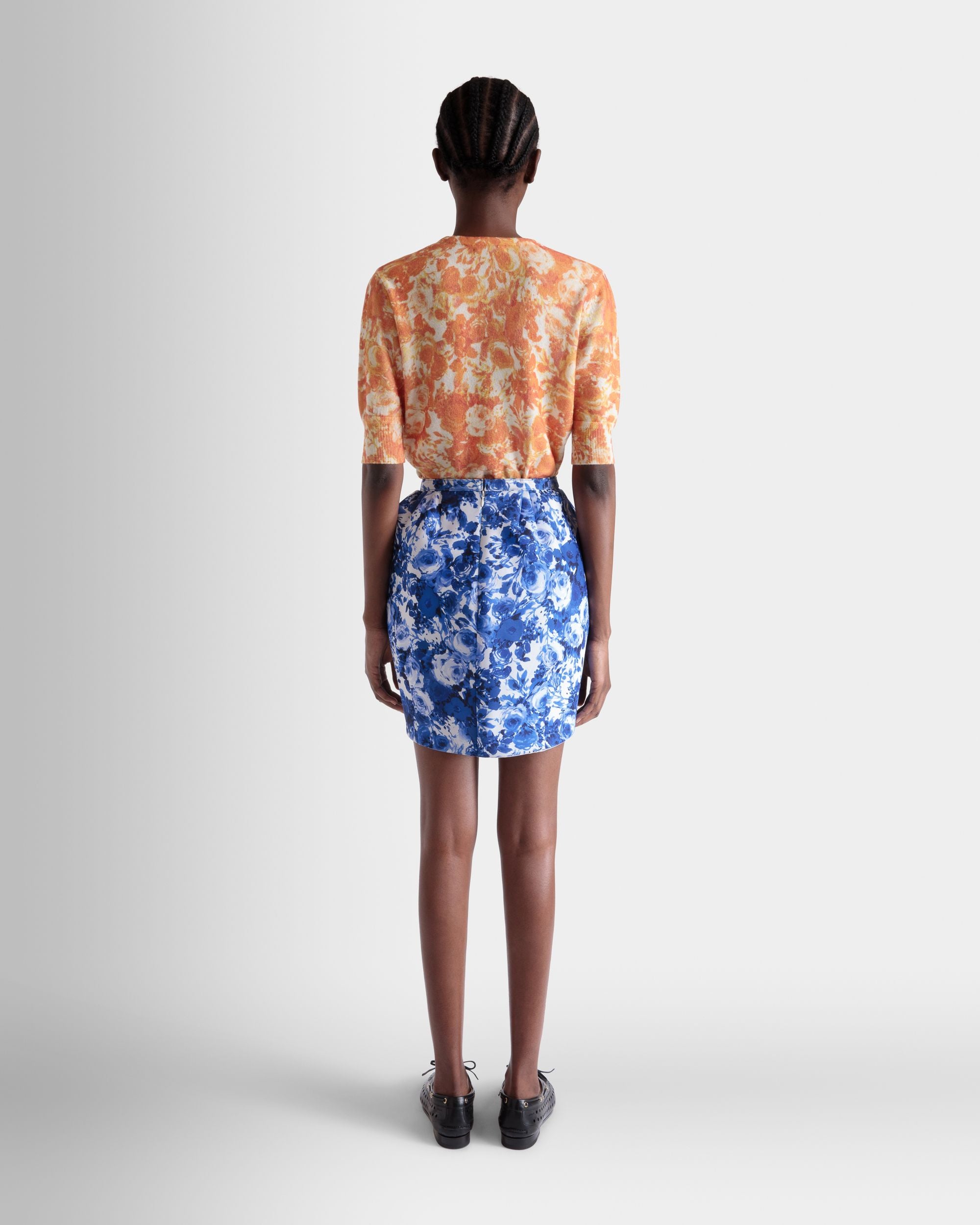 Minirock Aus Blauer Seide Mit Rosengarten-Print - Damen - Bally - 03