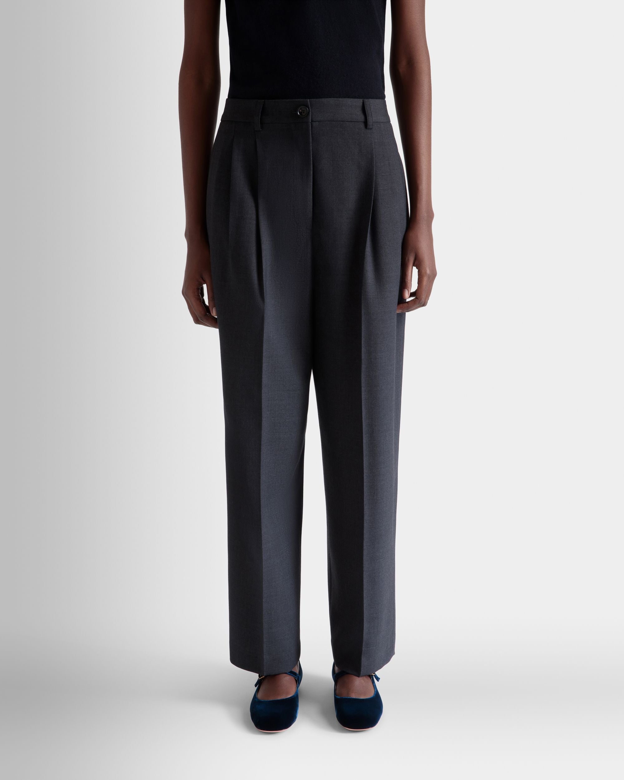 Tapered Hose Aus Wollmix In Dunkelgrau - Damen - Bally - 03
